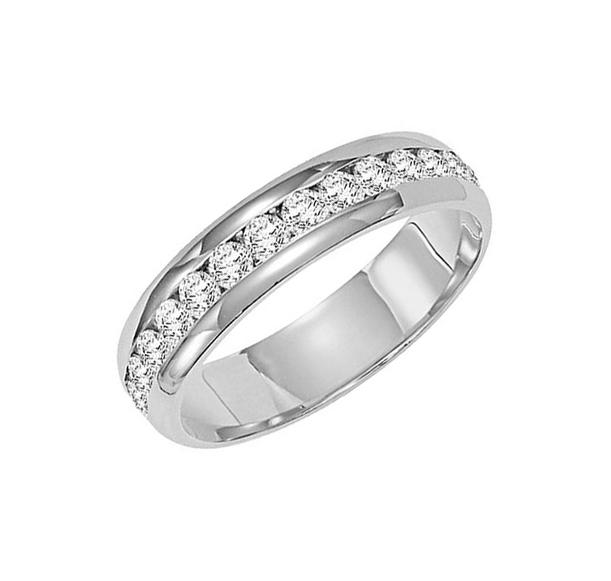 Wedding band with channel set, round diamonds.
