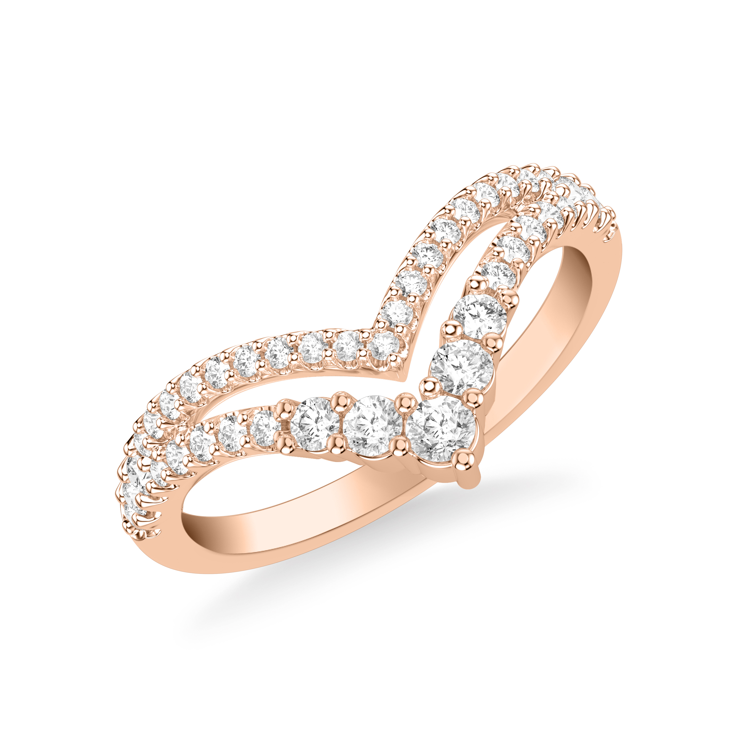 Contemporary Double V Curved Stackable with Graduated Diamond Ring