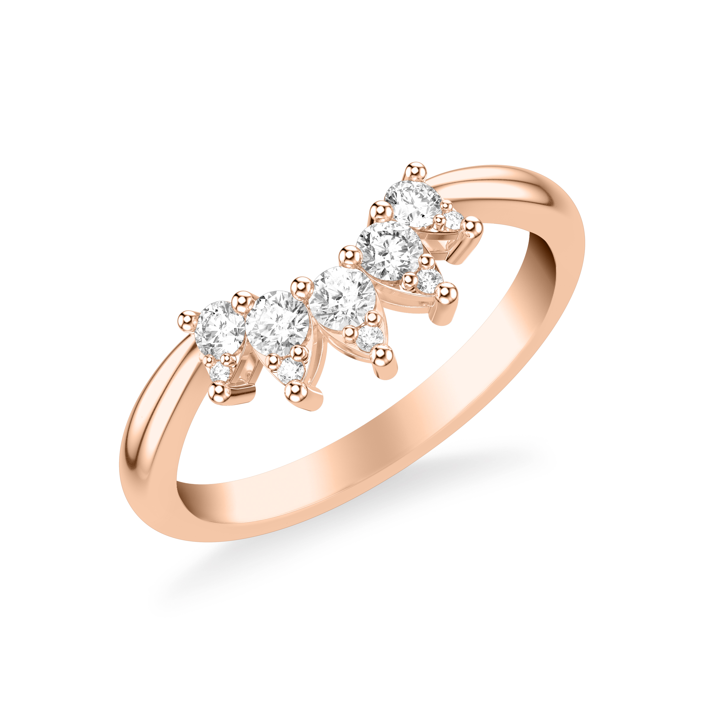Contemporary Curved Stackable Polished Band with Graduated Diamond Accents