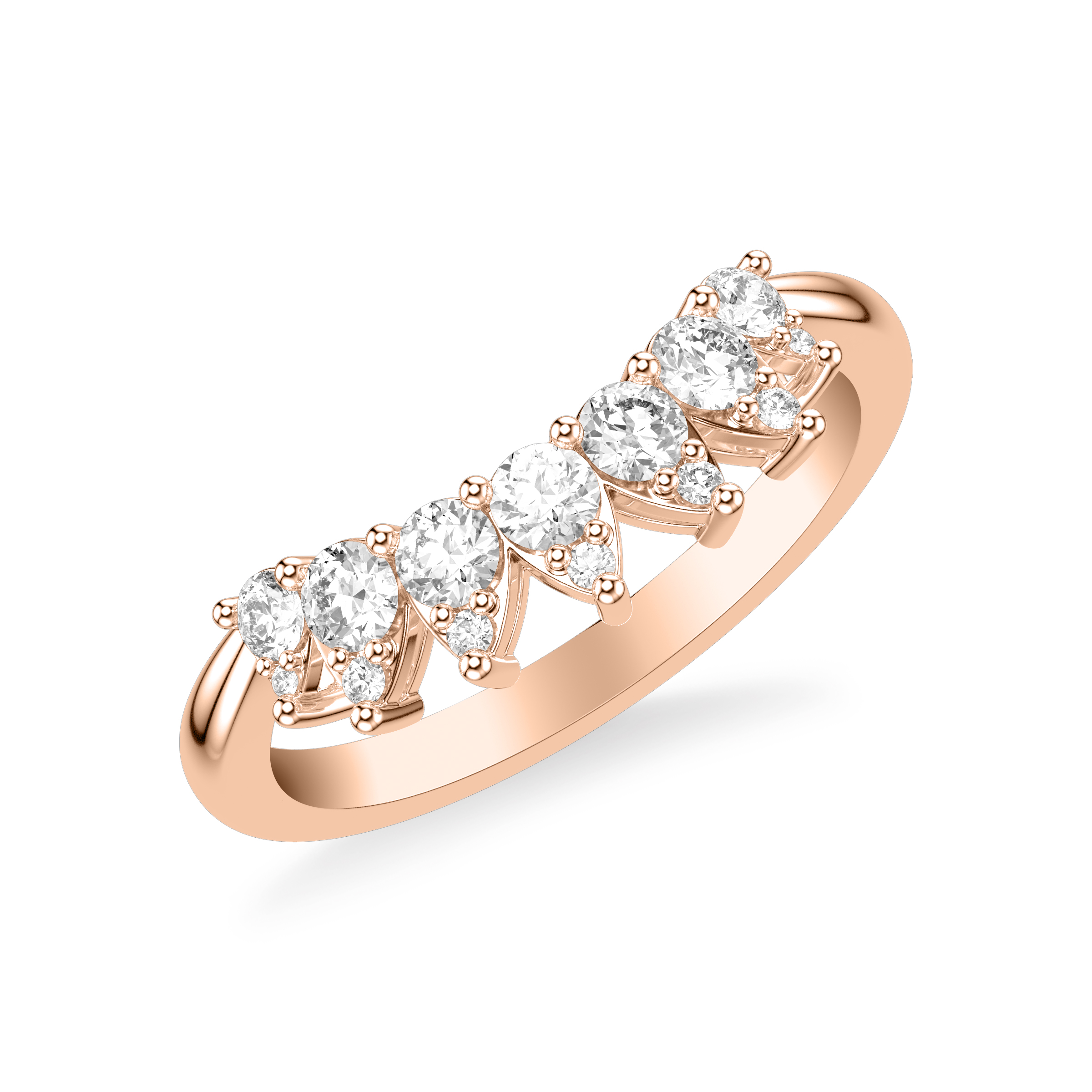 Contemporary Curved Stackable Polished Band with Graduated Diamond Accents