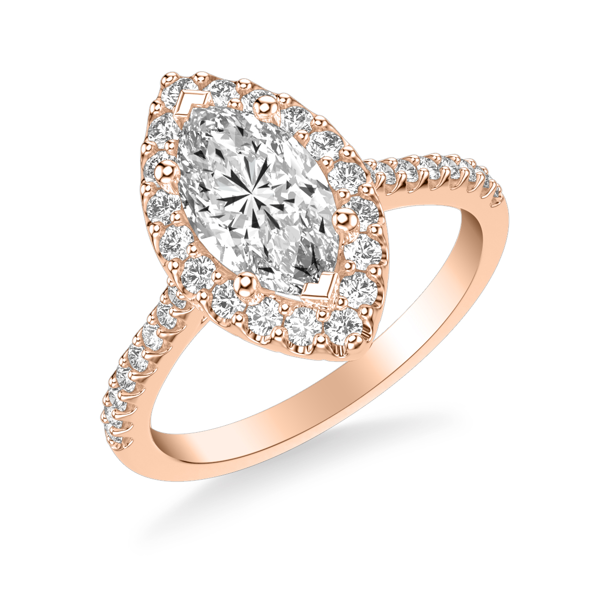 Classic Marquise Diamond Halo Engagement Ring with  Diamond Shank