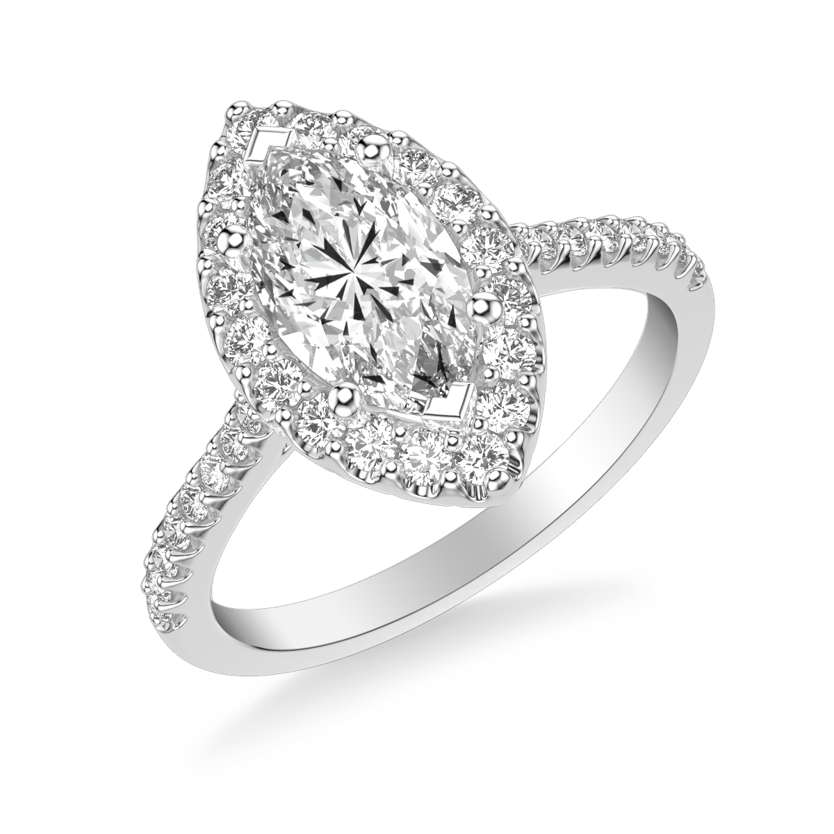 Classic Marquise Diamond Halo Engagement Ring with  Diamond Shank