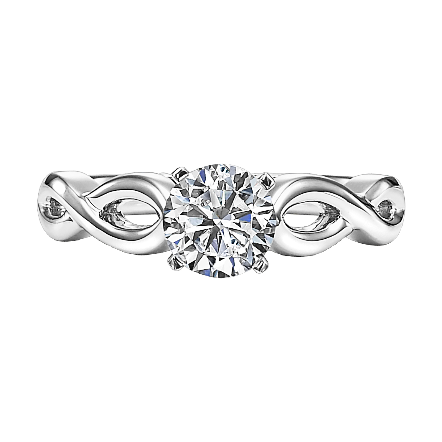 Chic and modern, this engagement ring is set beautifully in a high polished elegant ribbon twist design