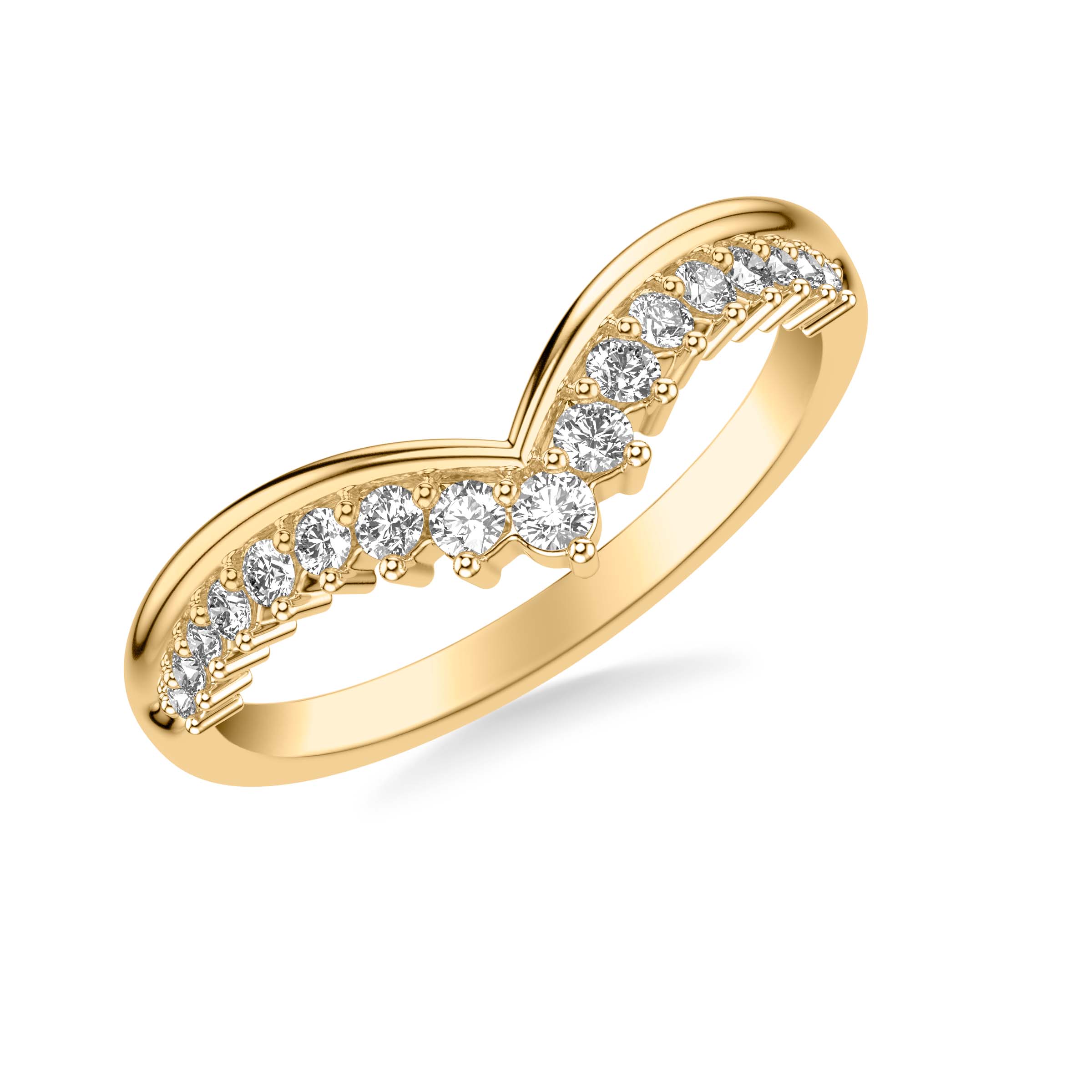 Contemporary V Curved Stackable Polished Band with Graduated Diamond Accents
