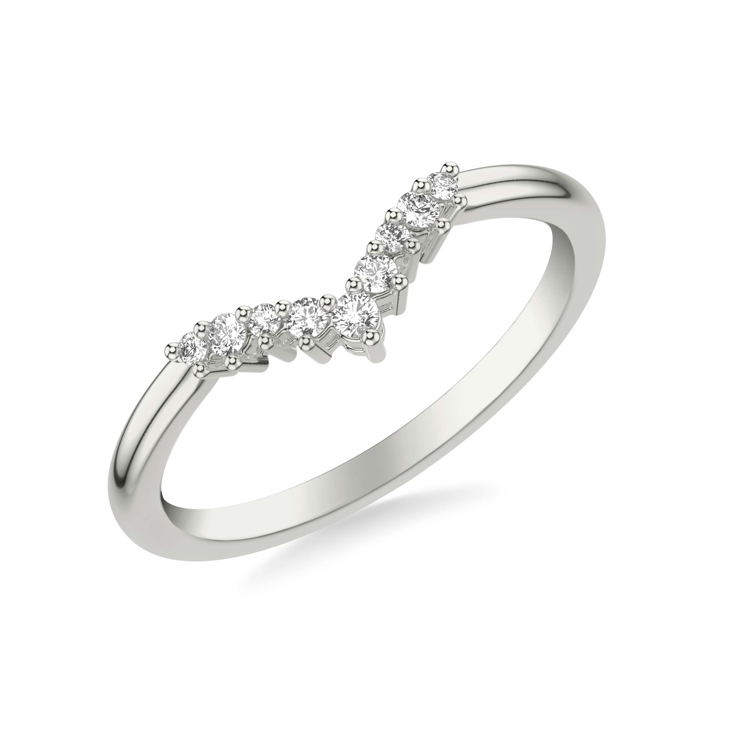 Contemporary Curved Stackable Polished Band with Graduated Diamond Accents
