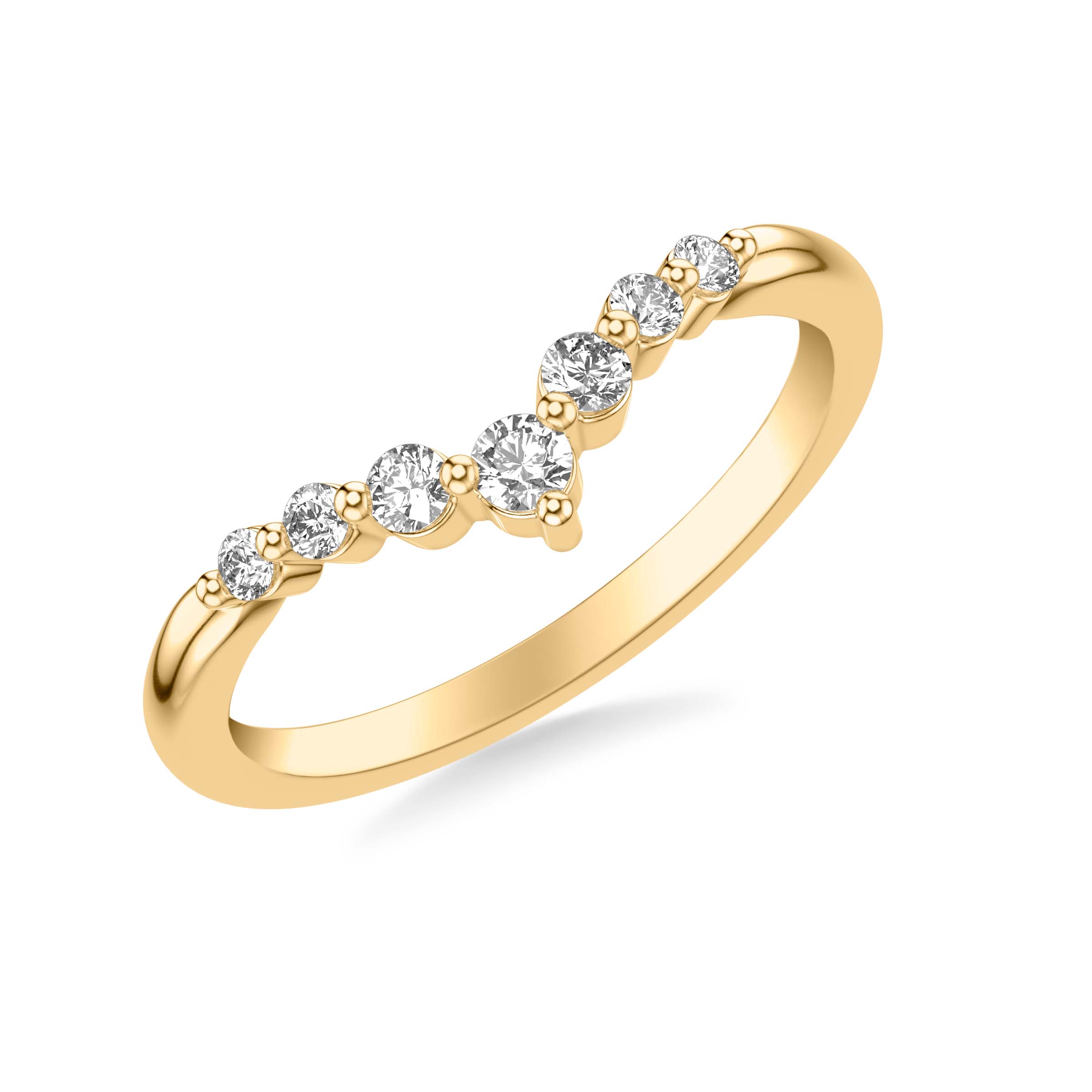 Contemporary V Curved Stackable Polished Band with Graduated Diamond Accents