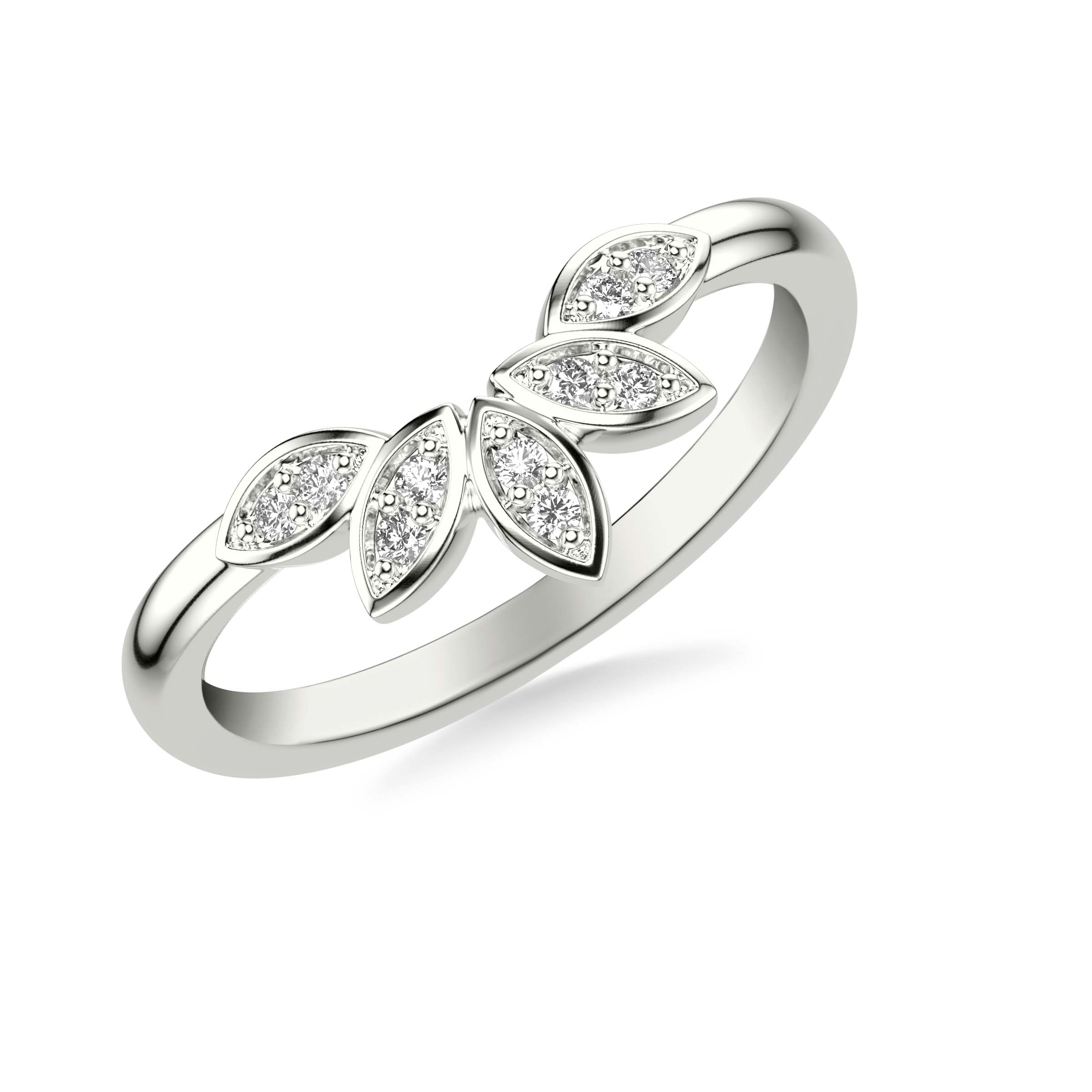 Contempoary Curved Stackable Polished Band with Diamond Petal Accents