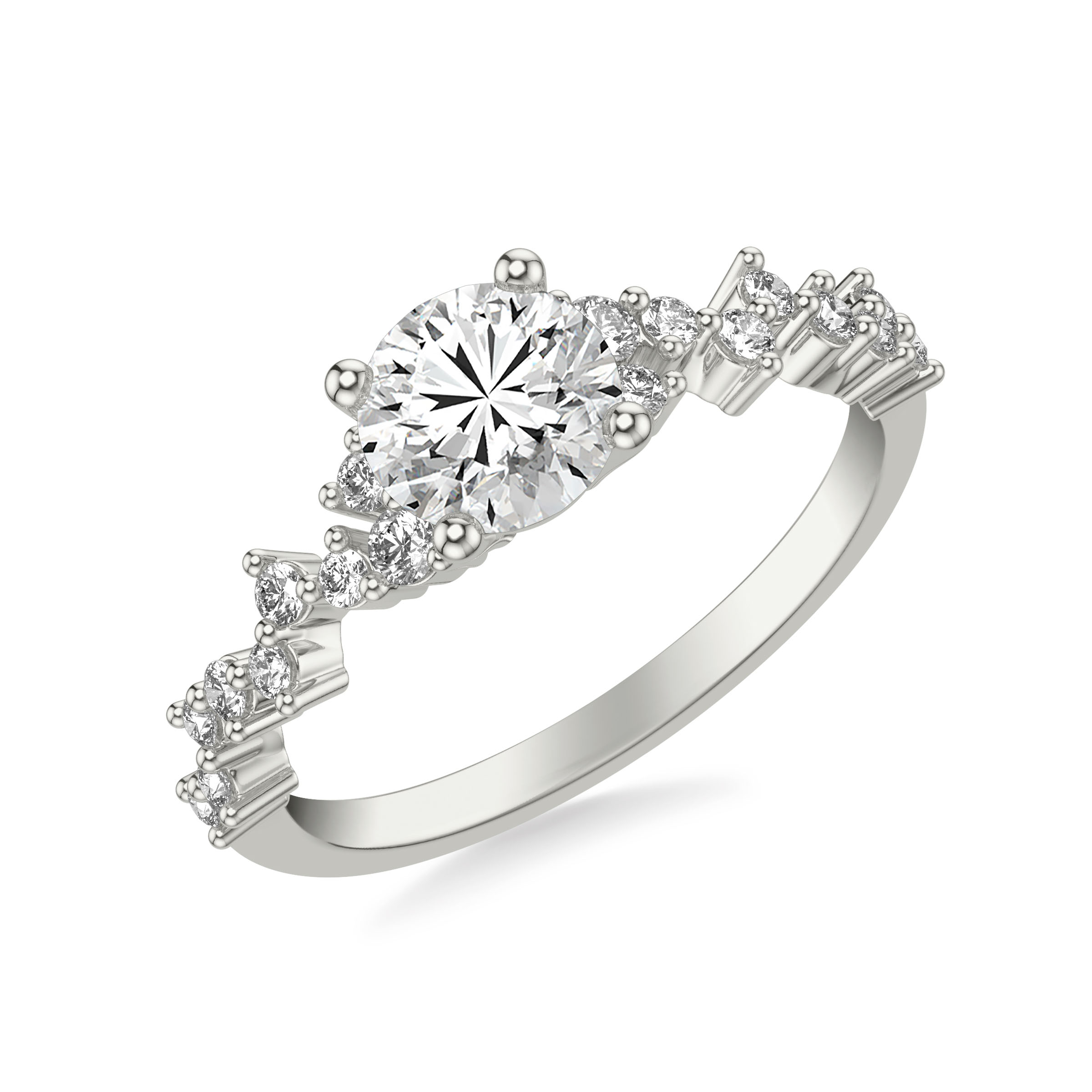 Contemporary Engagement Ring with Scattered Diamond Accented Band