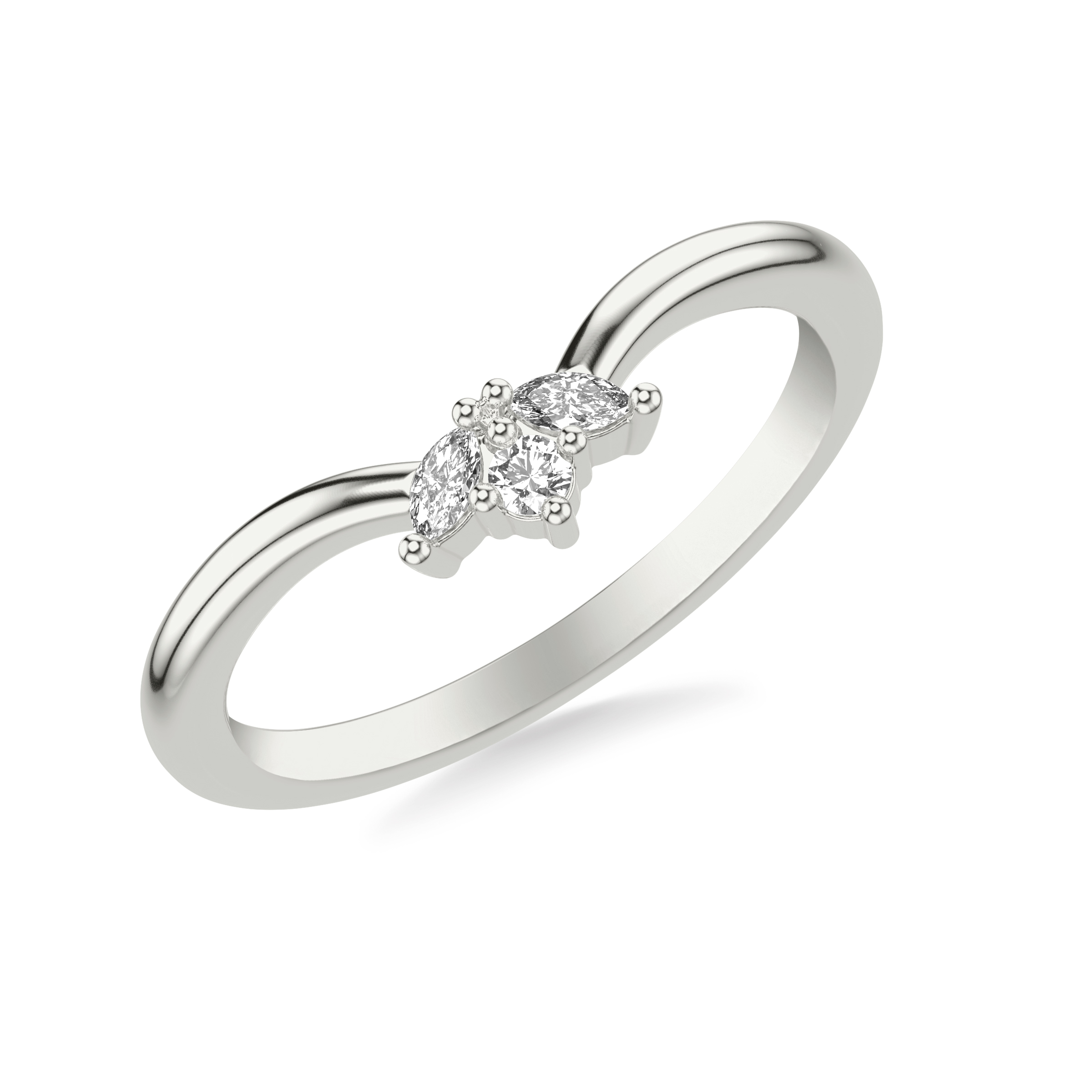 Contemporary Curved Stackable Polished Band with Petite Marquise Diamond Accent