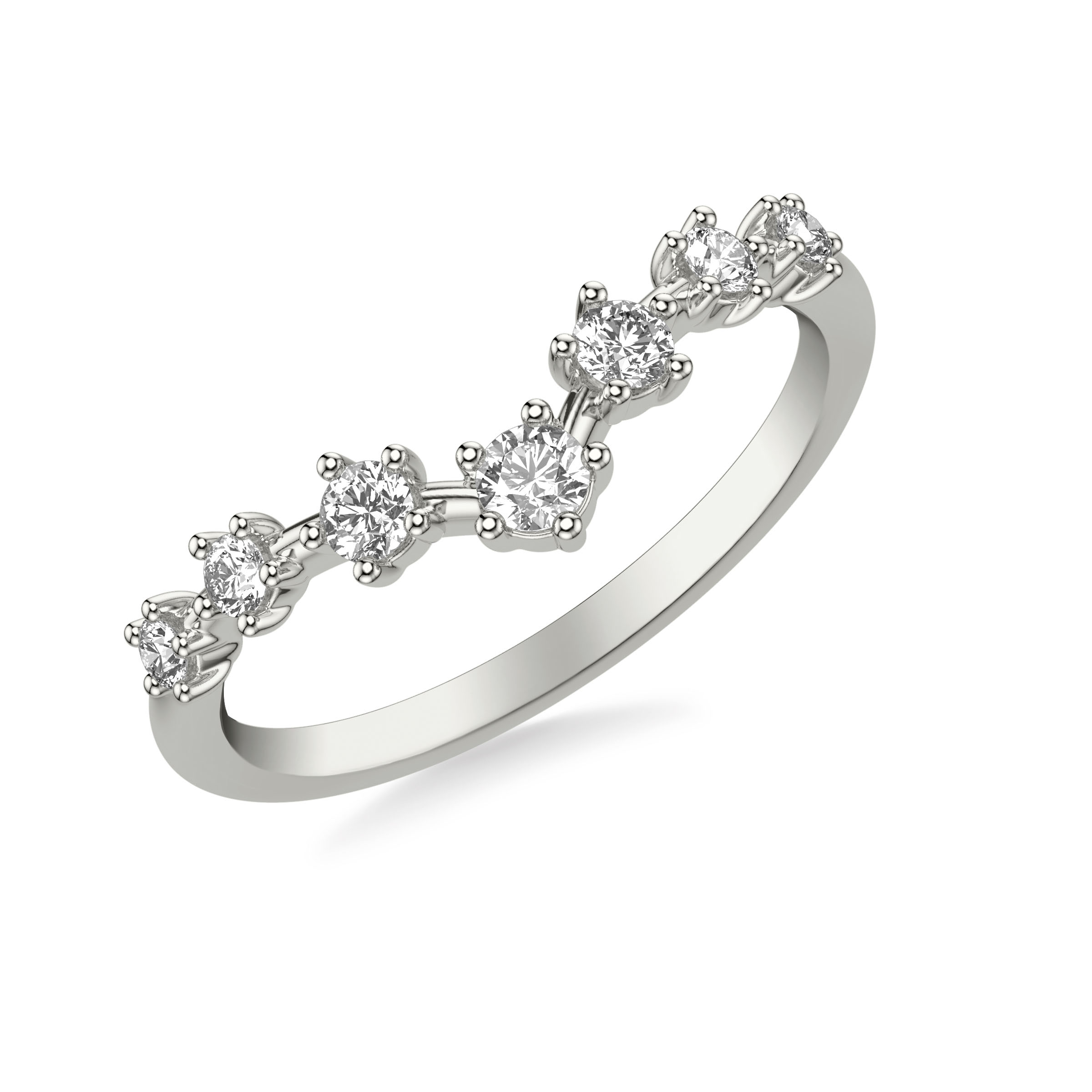 Contemporary V Curved Stackable Band with Multi-Prong Set Evenly Spaced Diamonds