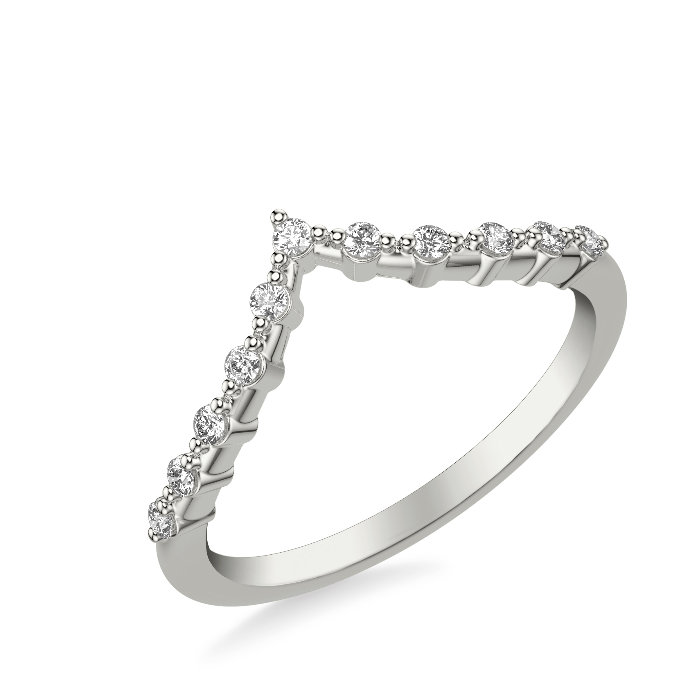 Contemporary V Curved Stackable Band with Single Shared-Prong Set Diamonds