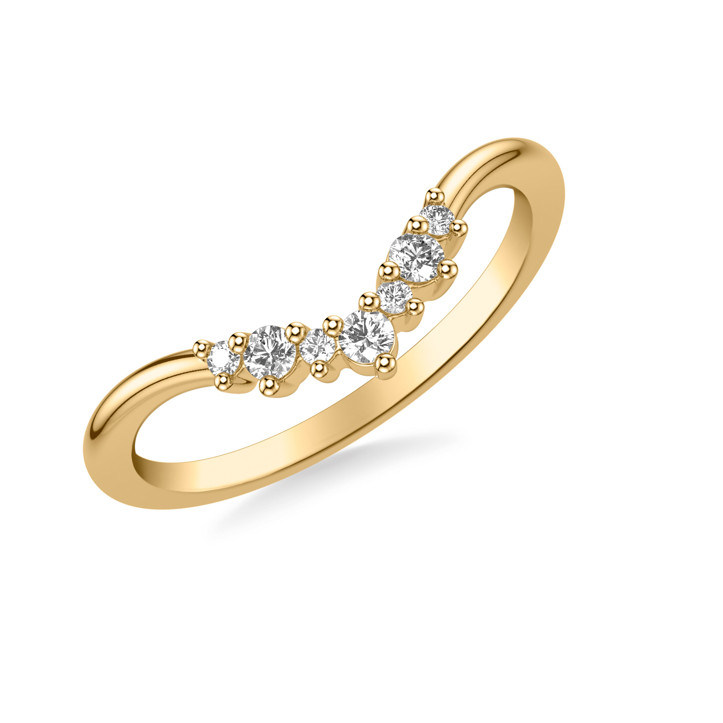 Contemporary V Curved Stackable Polished Band with Graduated Diamond Accents