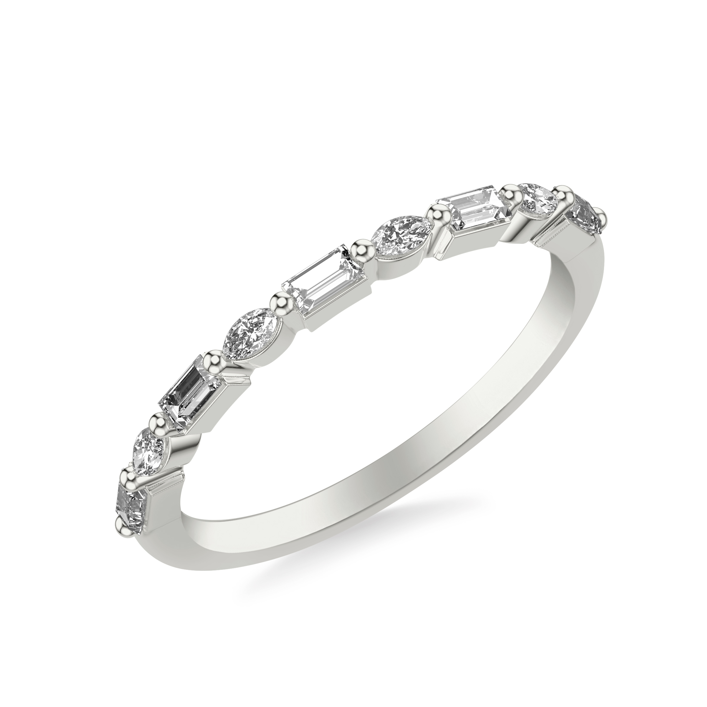 Contemporary Stackable with Single Prong Alternating Baguette and Marquise-shaped Diamond Ring