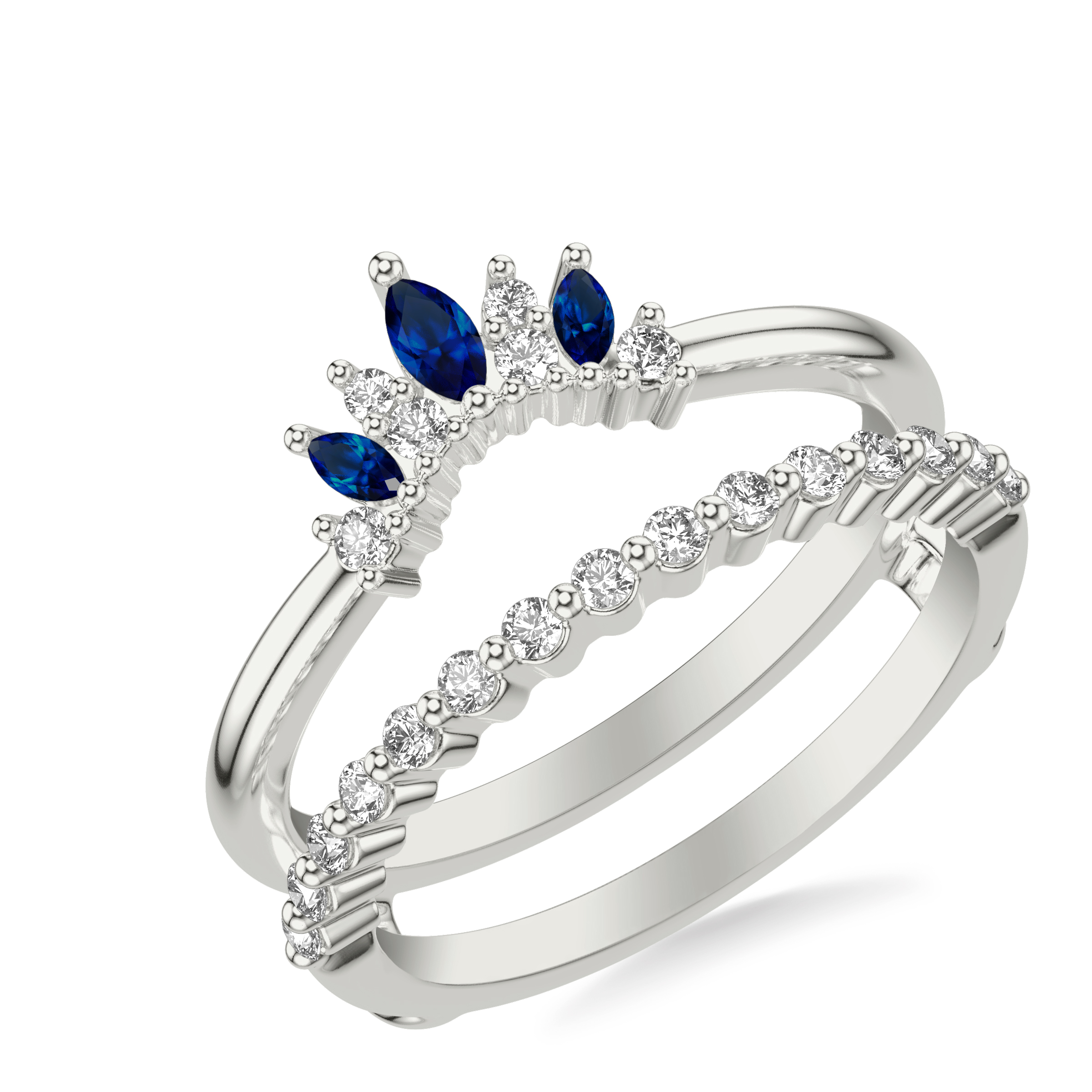 Contemporary Ring Enhancer with Marquise Blue Sapphires and Round Diamonds