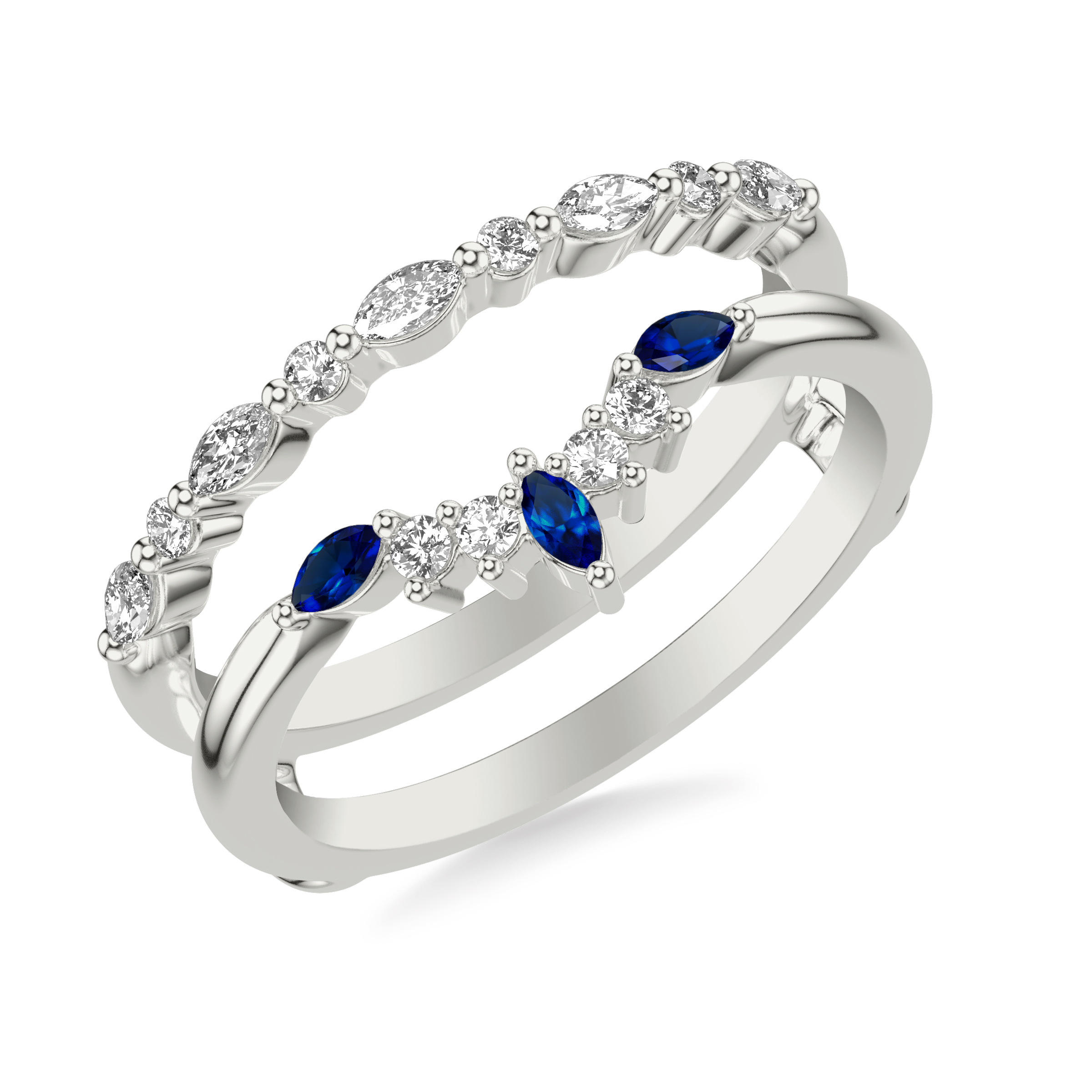 Contemporary Ring Enhancer with Marquise Blue Sapphires and Marquise and Round Diamonds