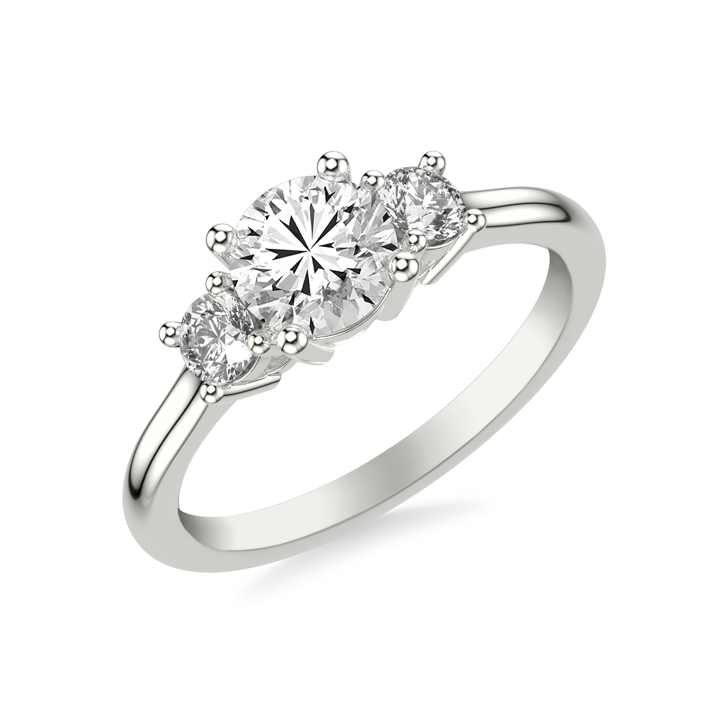 Classic Three Stone Engagement Ring with Round Diamonds and Polished Shank