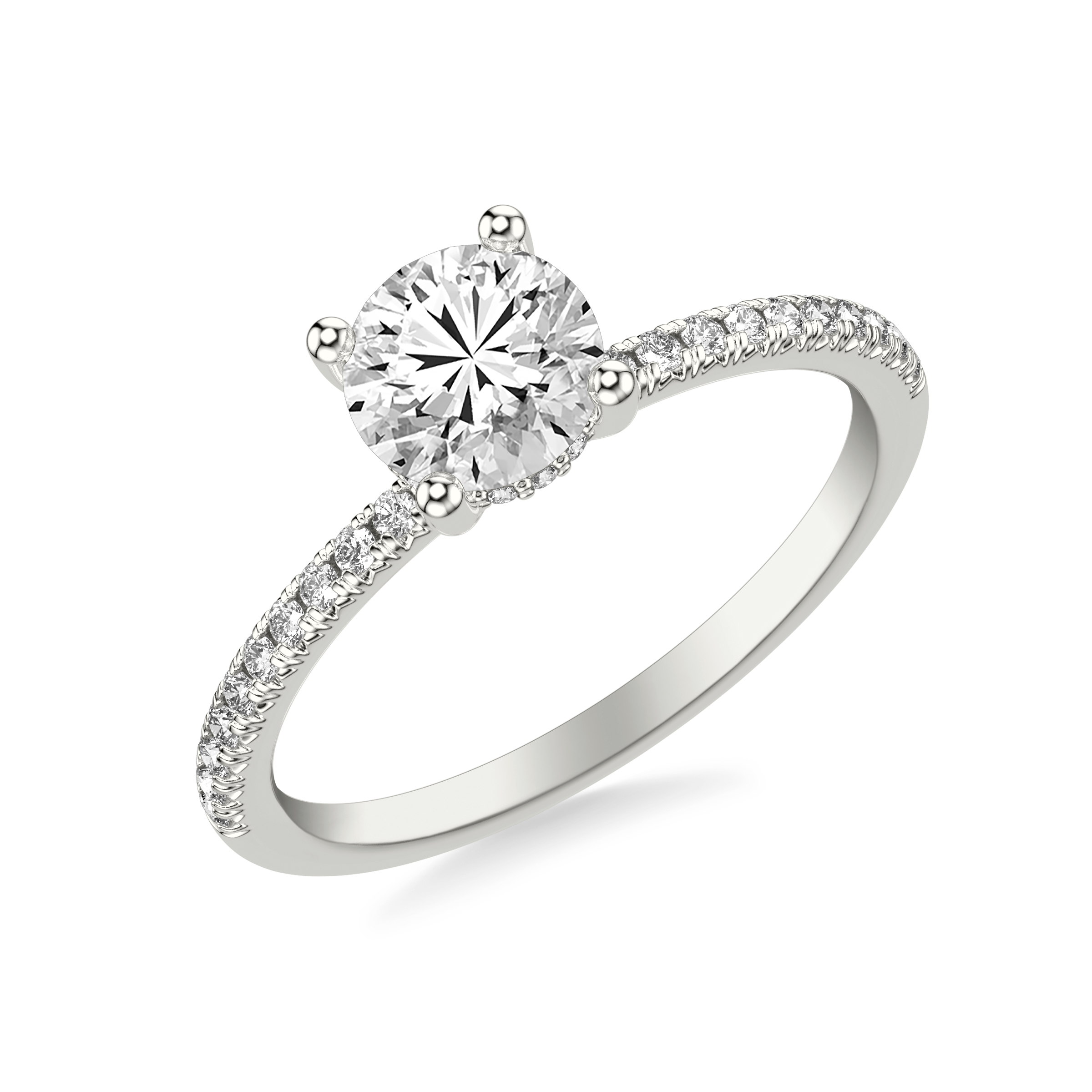 Classic Engagement Ring with Hidden Diamond Halo and Diamond Shank