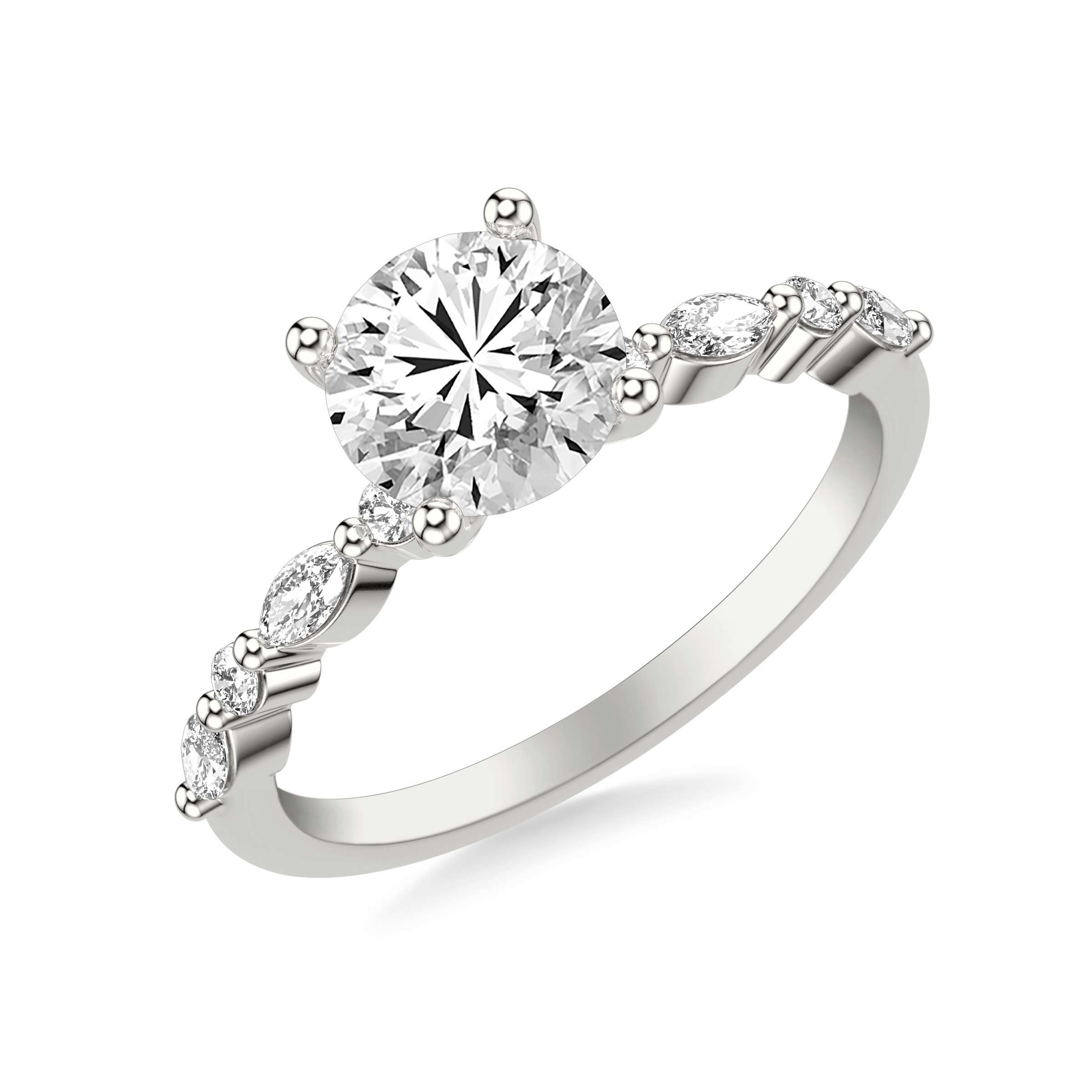 Contemporary Engagement Ring with Alternating Round and Marquise Diamonds with Shared Prongs