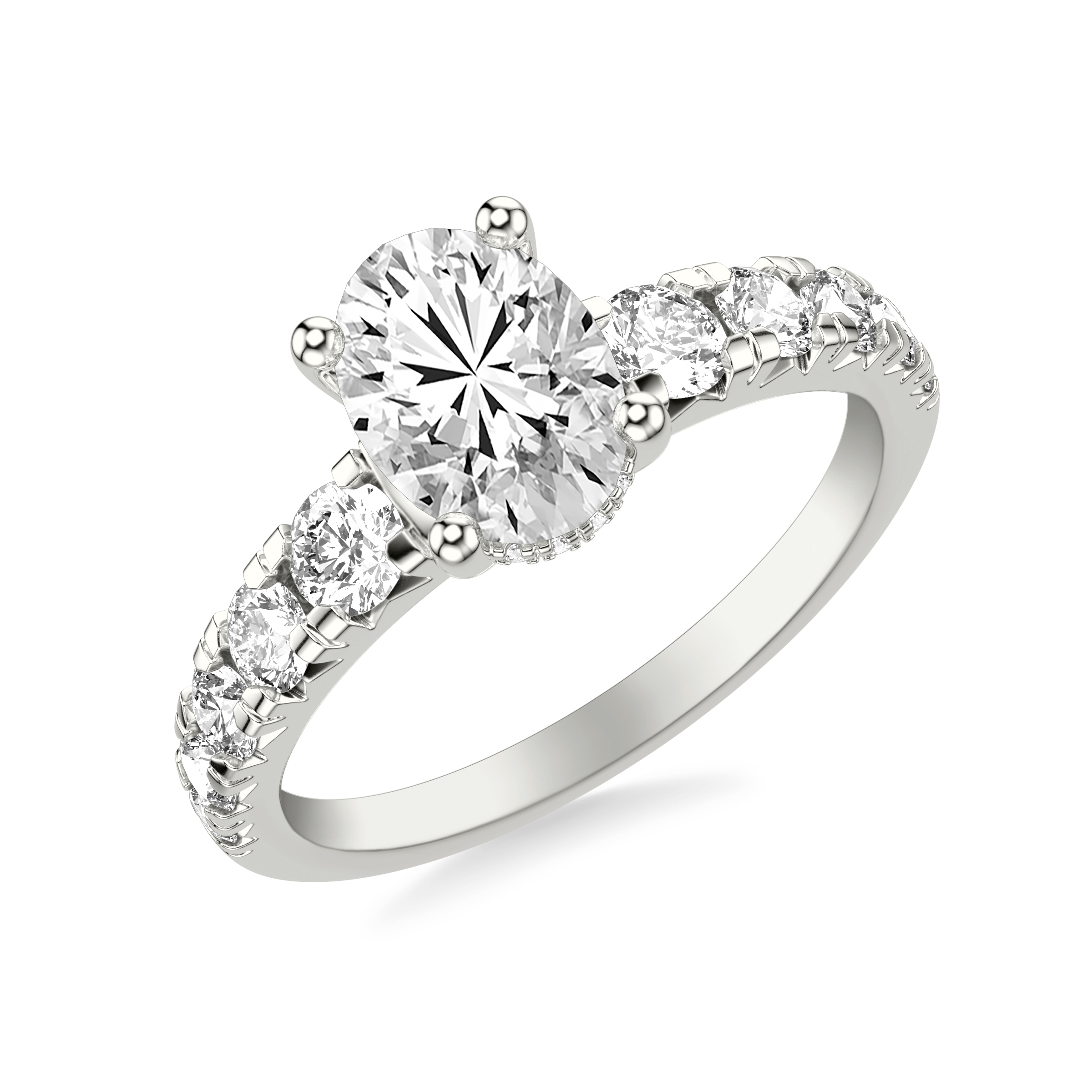 Classic Diamond Engagement Ring with Hidden Diamond Halo and Graduated Diamond Shank