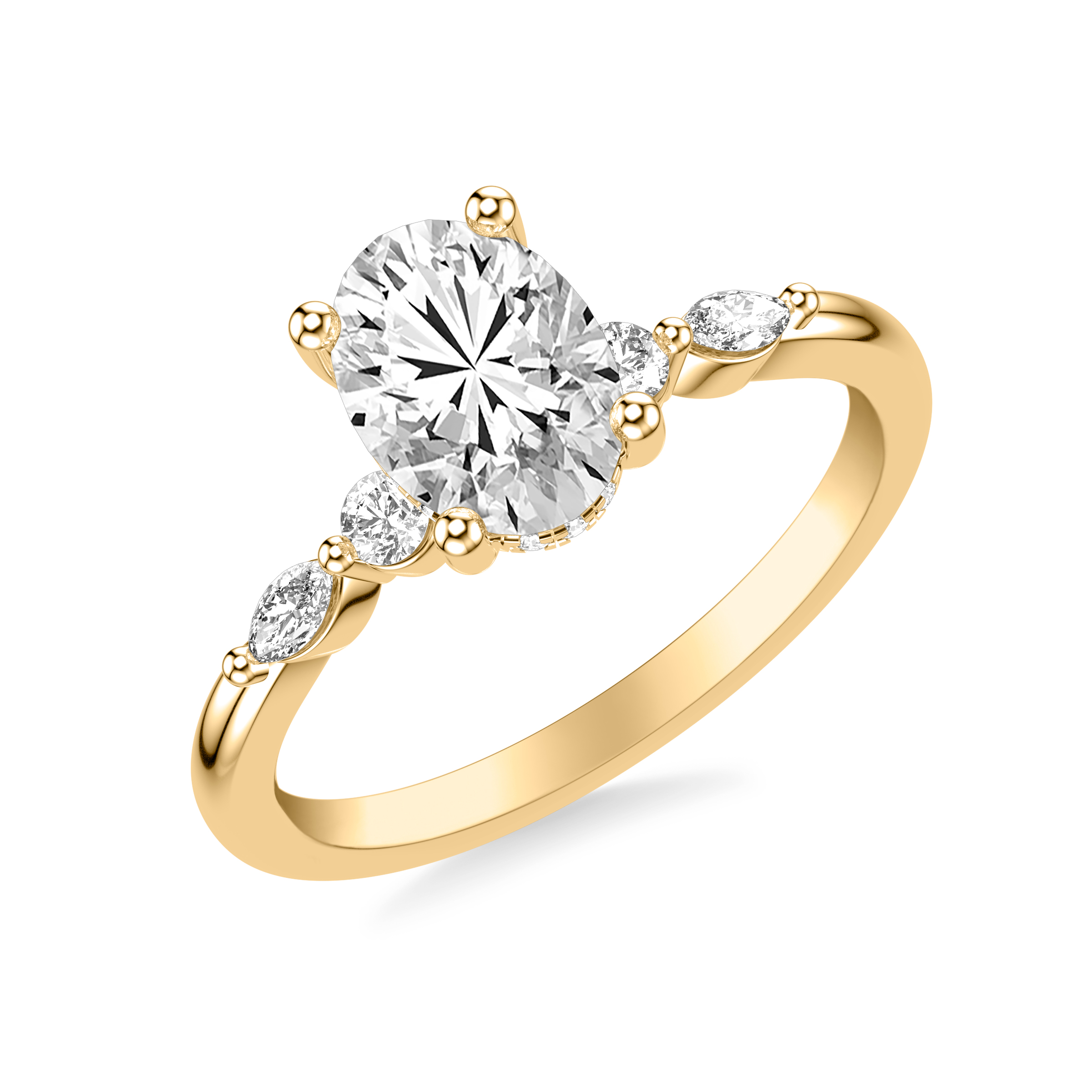 Contemporary Engagement Ring with Marquise and Round Diamonds with Shared Prongs