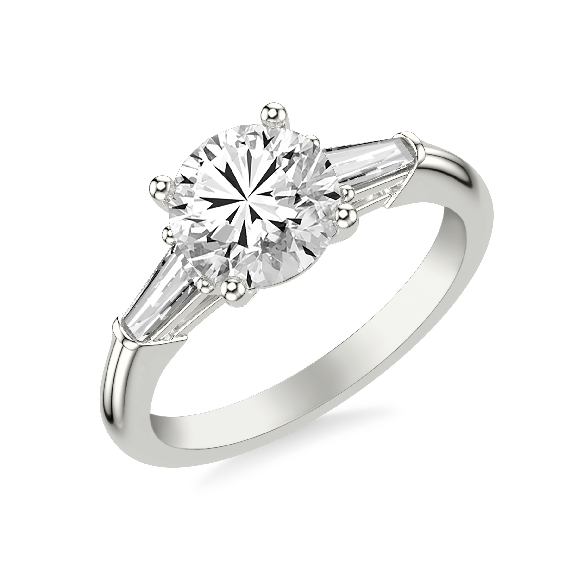 Luxe Diamond Three-Stone Engagement Ring with 1/3 CTW Tapered Baguette Sides