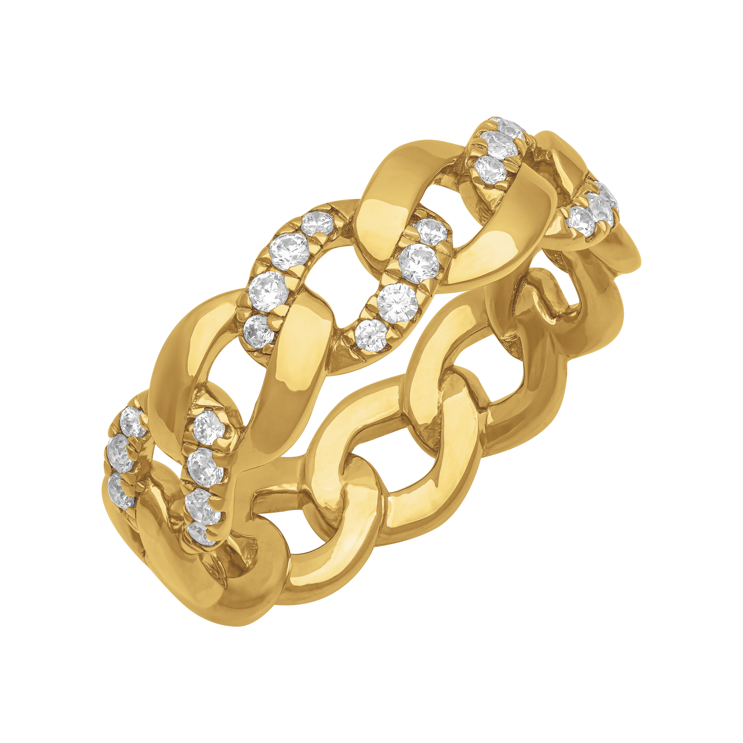 5MM Gold and Diamond Alternating Curb Link Center and Flat Edge Band