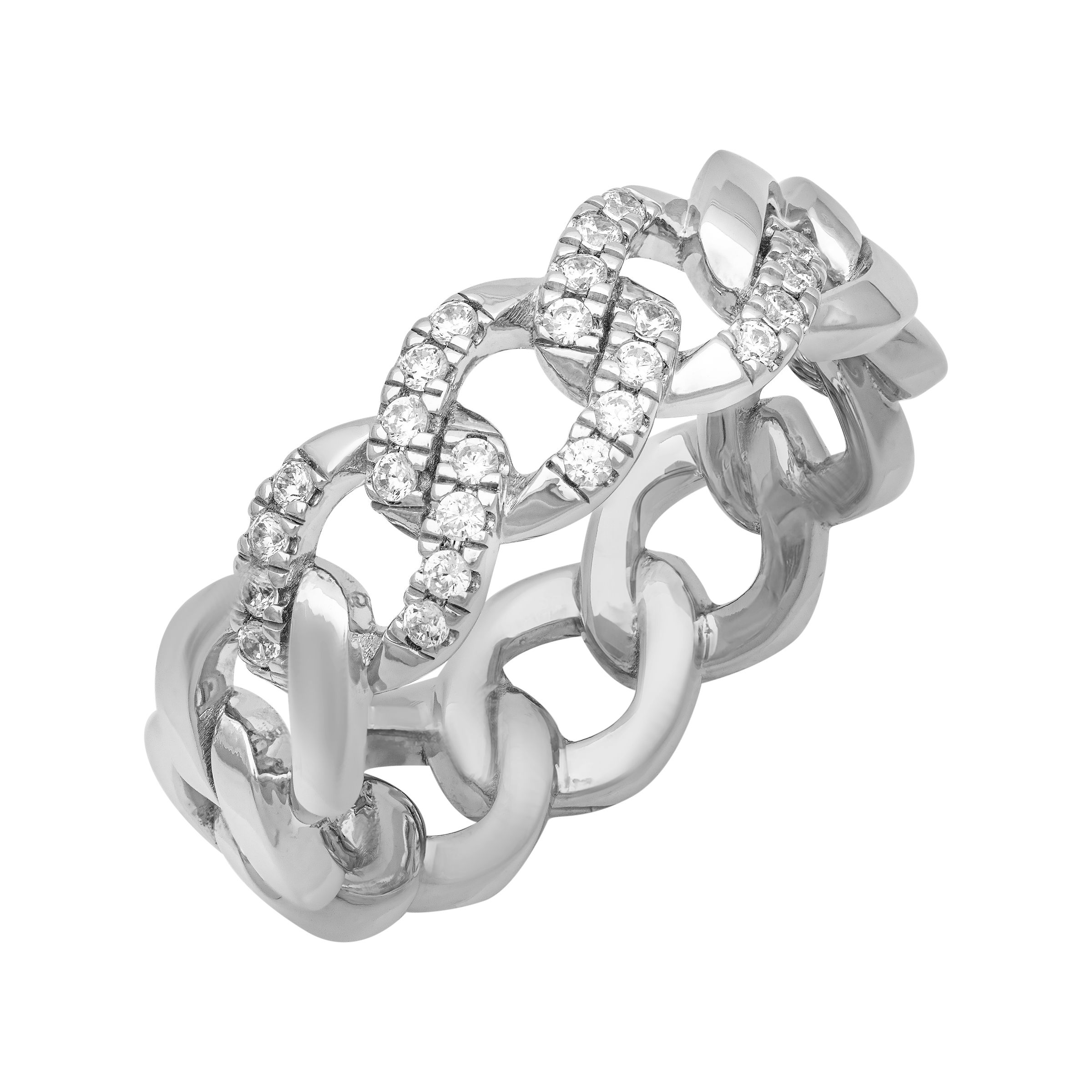 5MM Gold and Diamond Curb Link Center and Flat Edge Band