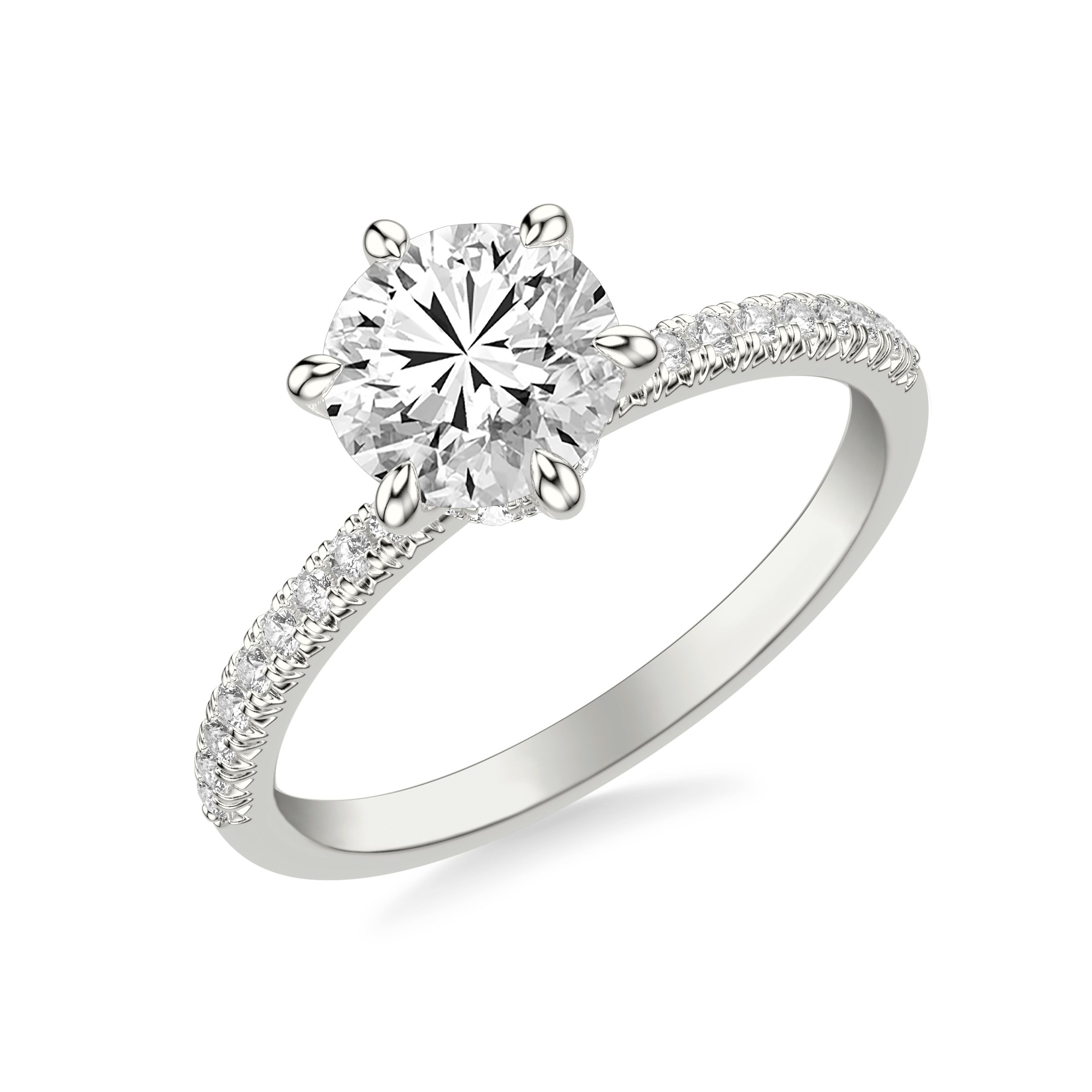 Classic Six Prong Engagement Ring with Diamond Collar and Diamond Shank