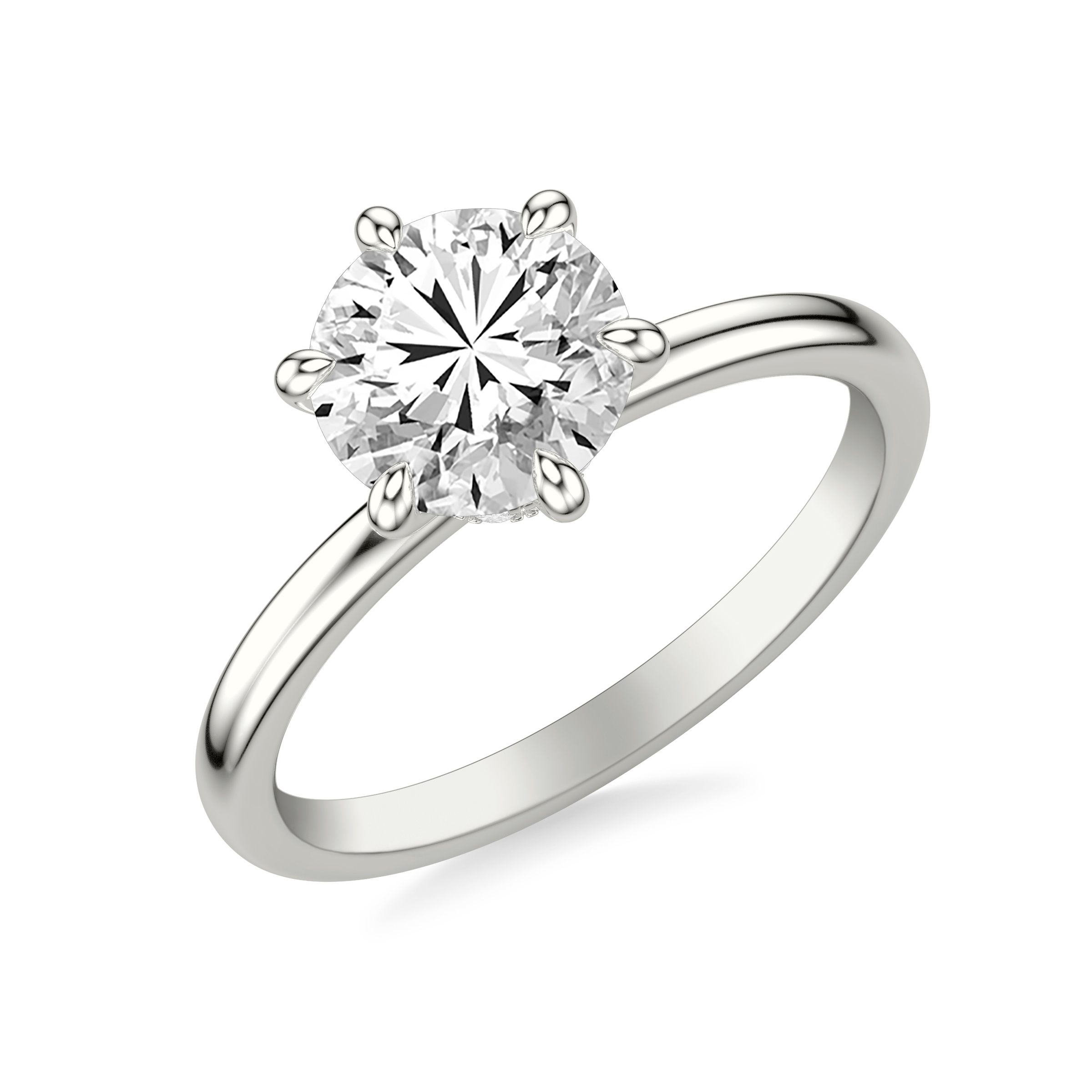 Classic Six Prong Solitaire Engagement Ring and Diamond Collar with Polished Shank