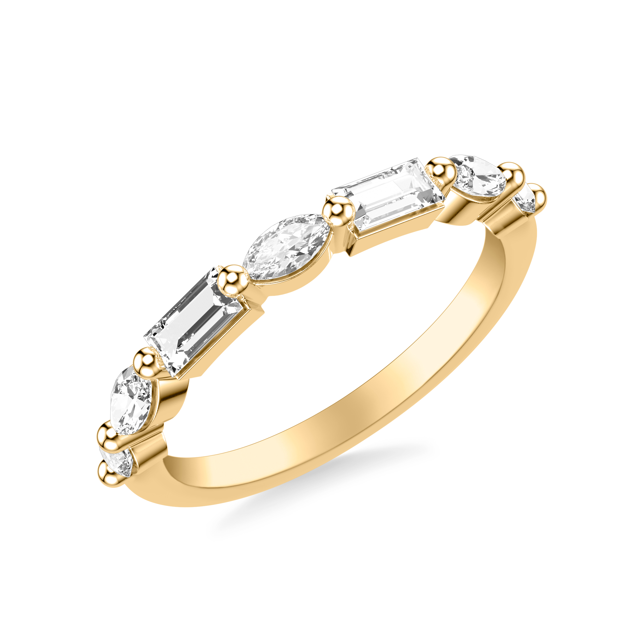 Contemporary Wedding Band with Mixed Fancy Baguette and Marquise and Round Diamonds