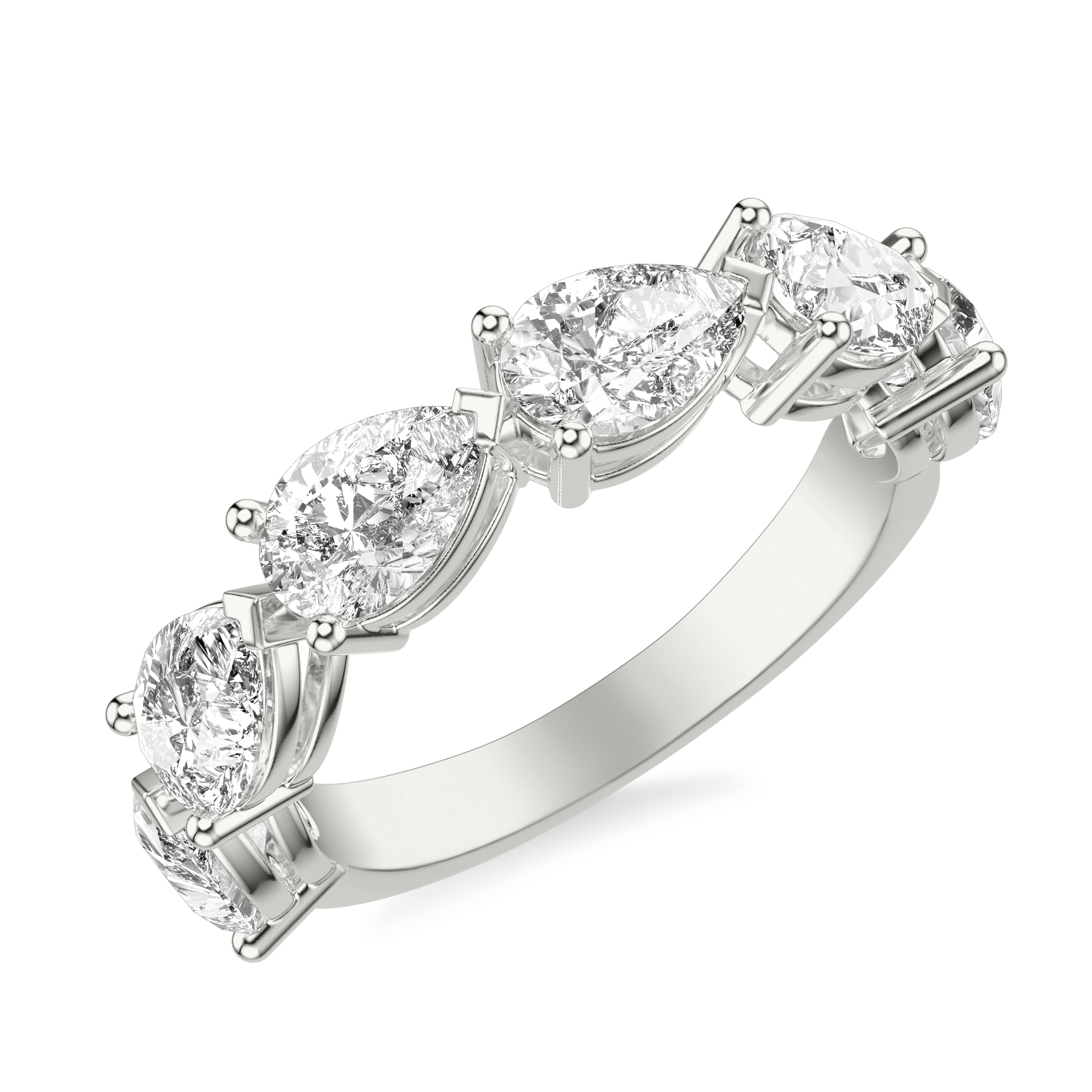 Classic Lab-Created Anniversary Band with 3 CTW East/West Pear Halfway Diamonds and Single Shared Prong