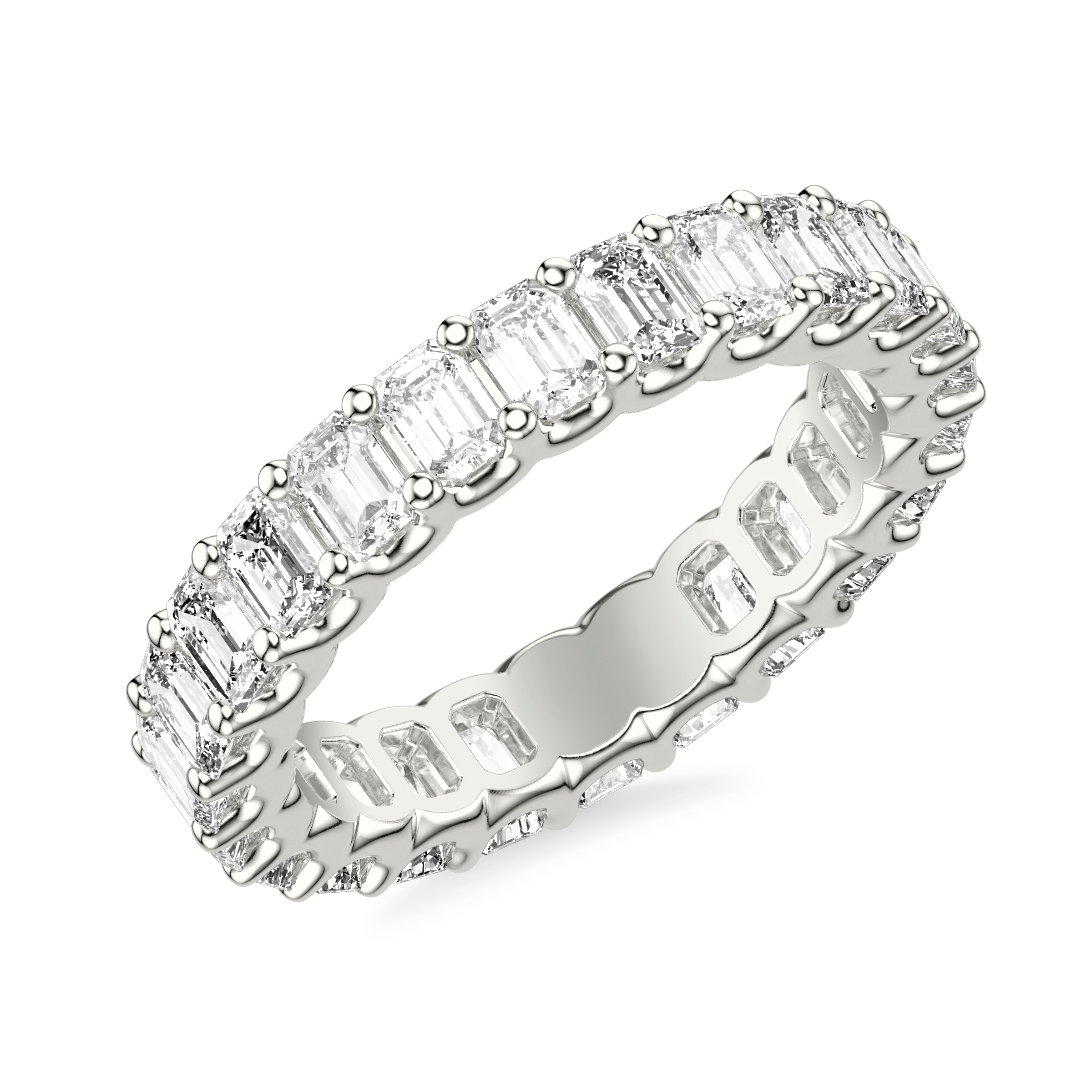 Classic Lab-Created Eternity Band with 3 CTW North/South Emerald Diamonds and Single Shared Prong