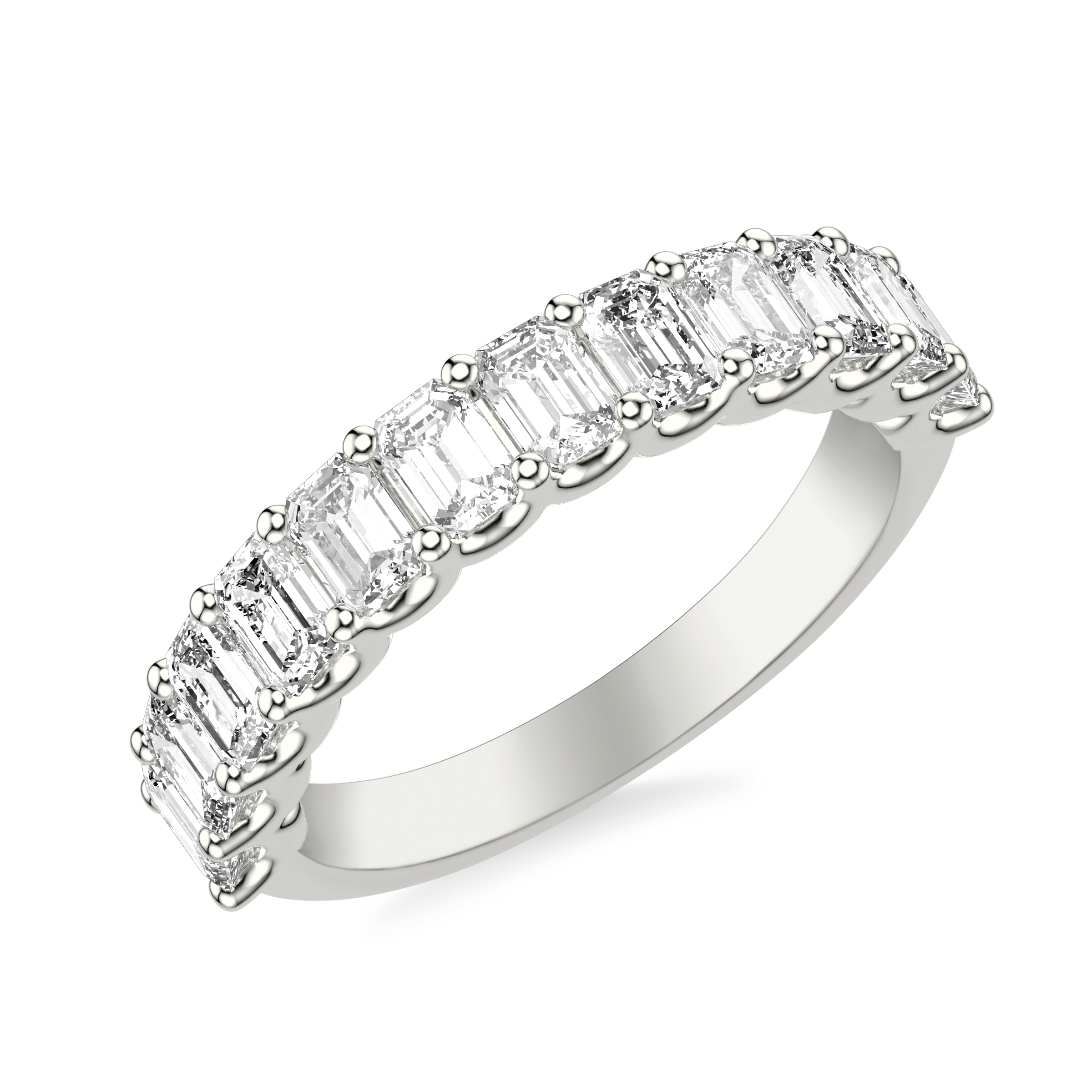 Classic Lab-Created Anniversary Band with 3 CTW North/South Emerald Halfway Diamonds and Single Shared Prong