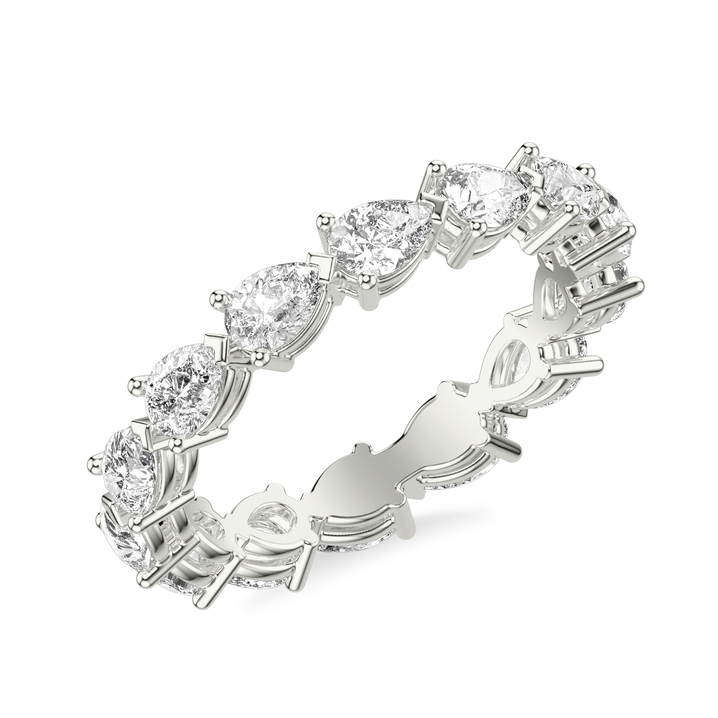 Classic Lab-Created Eternity Band with 3 CTW East/West Pear Diamonds and Single Shared Prong