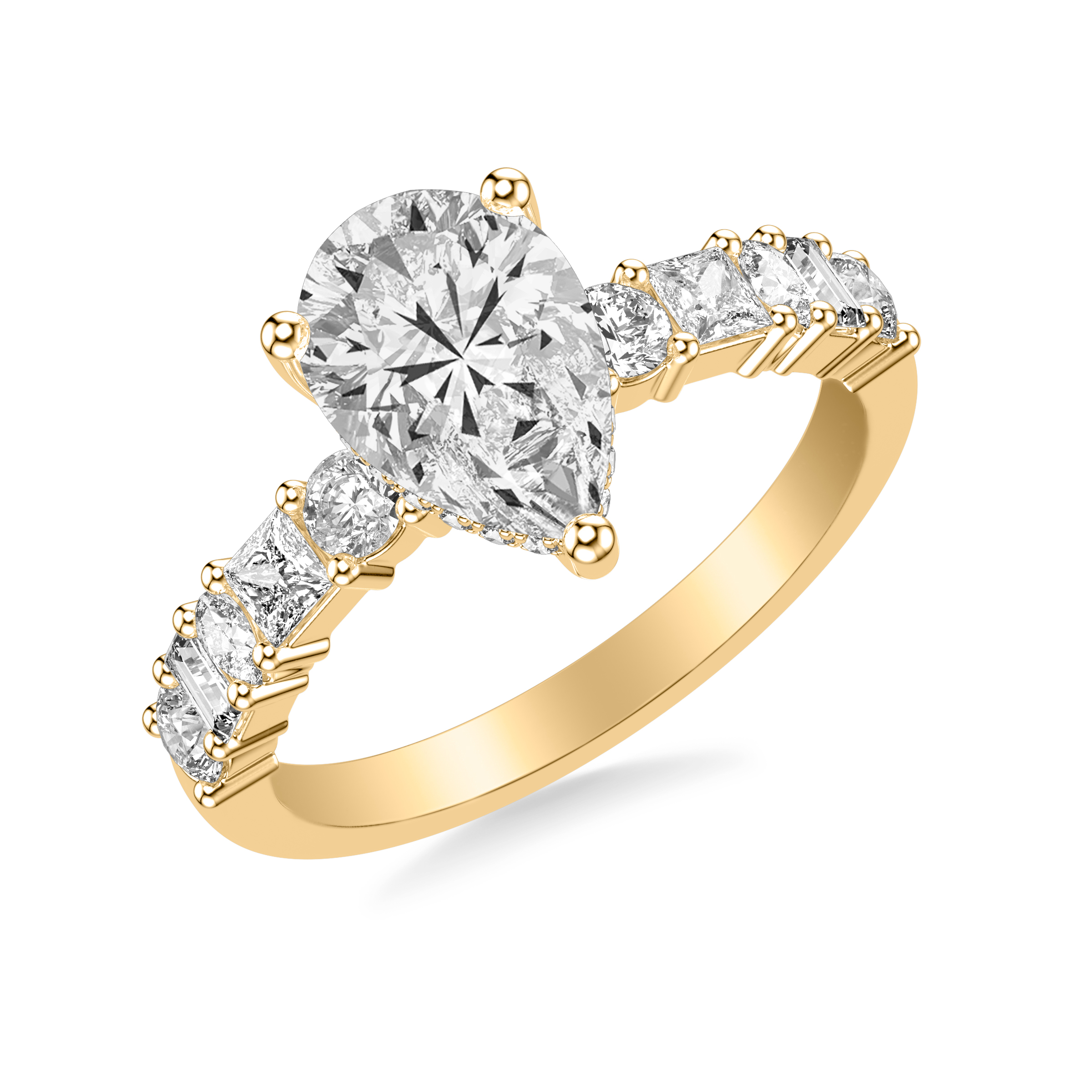 Contemporary  Engagement Ring with Mixed Fancy Shaped Diamonds