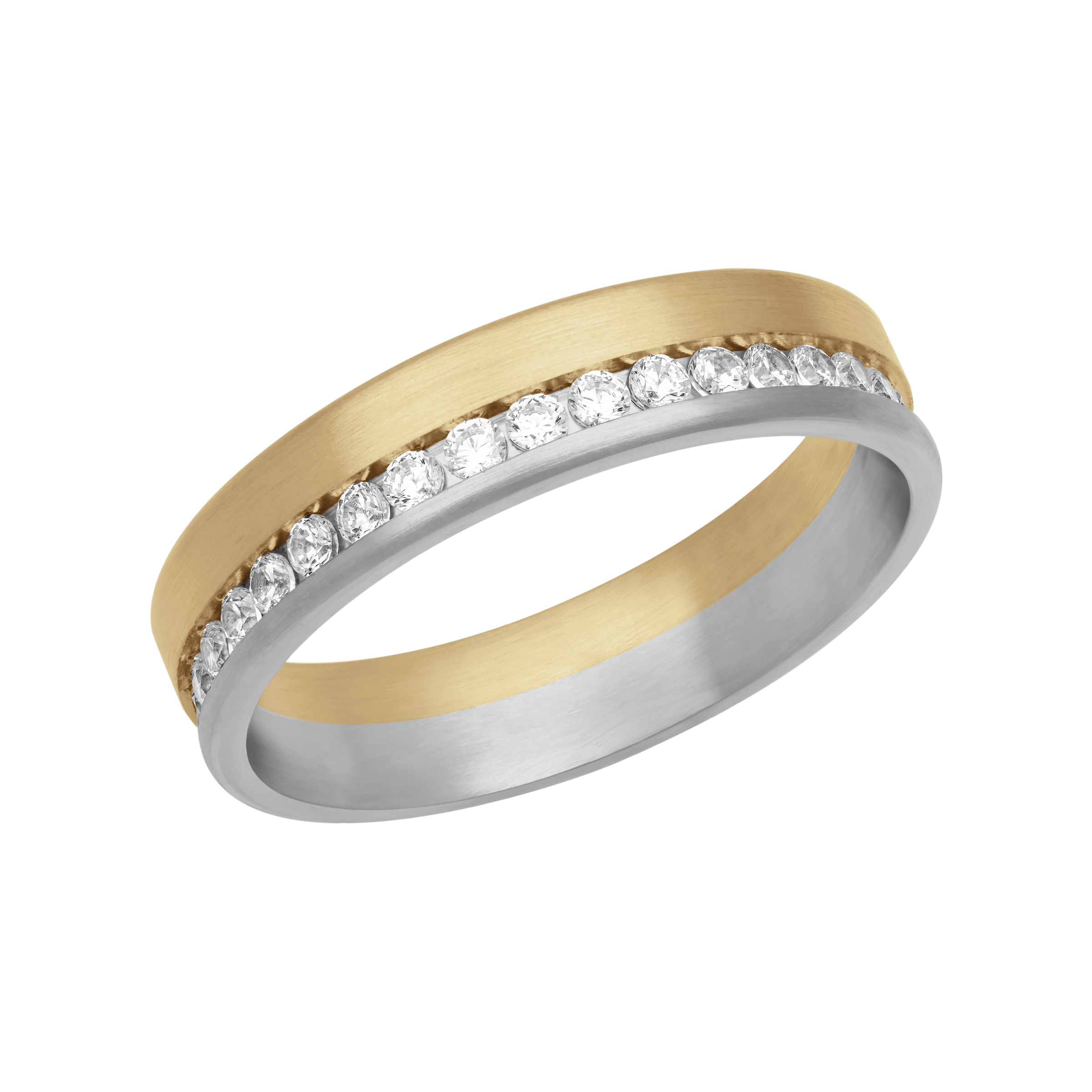 5MM  18K Rose Gold and Platinum with Asymmetrical Halfway Diamond Channel and Flat Edge Fusion Band