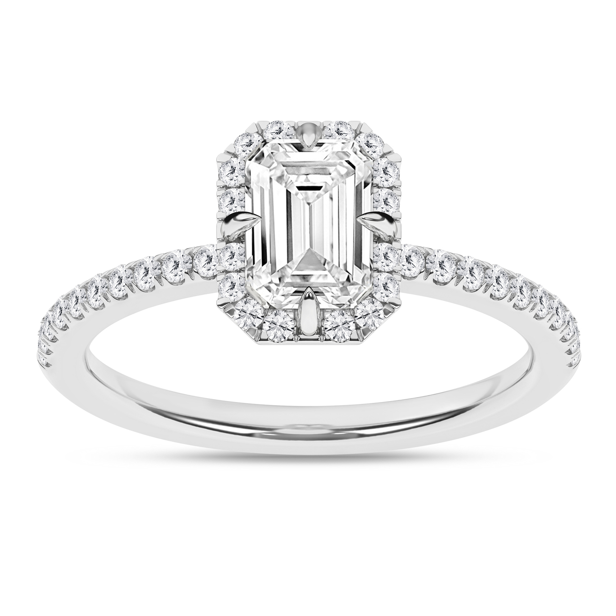 1.25ct. Diamond East West Prong Engagement Ring (Emerald Halo)