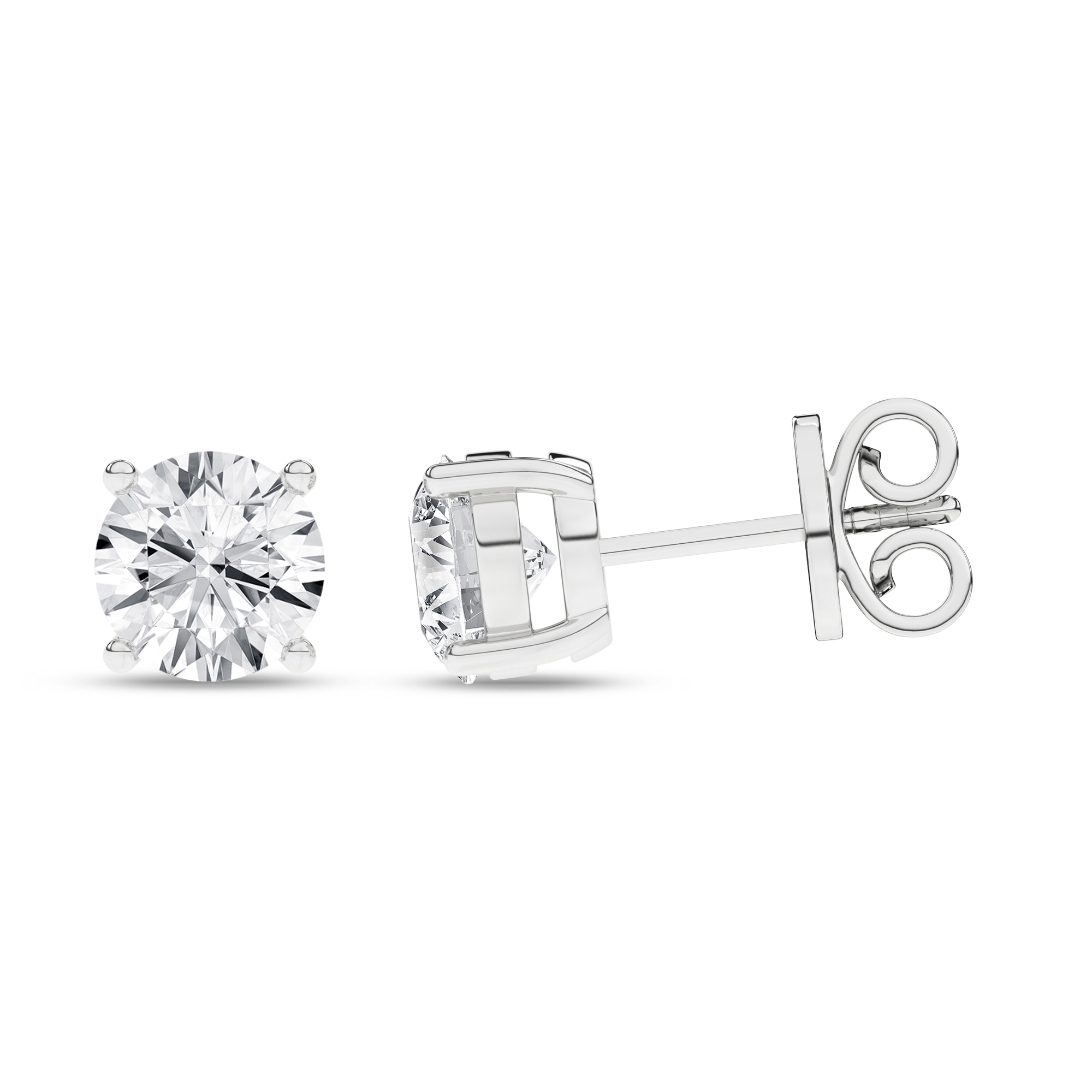 Lab Grown Solitaire Stud Earrings (Round)/0.75Ct, 1.5Ctw