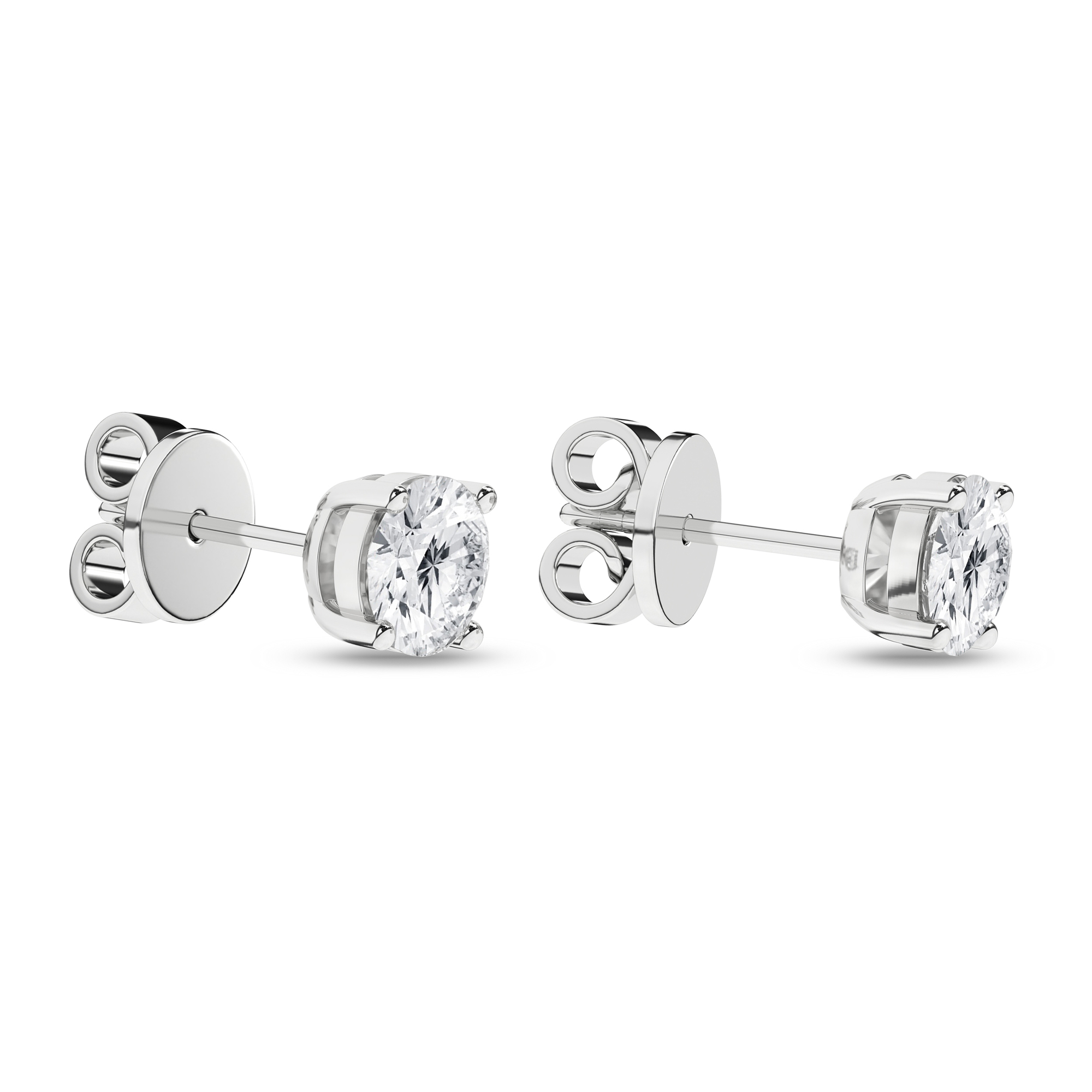 Solitaire Stud Earrings (Round)/0.625Ct, 1.25Ctw