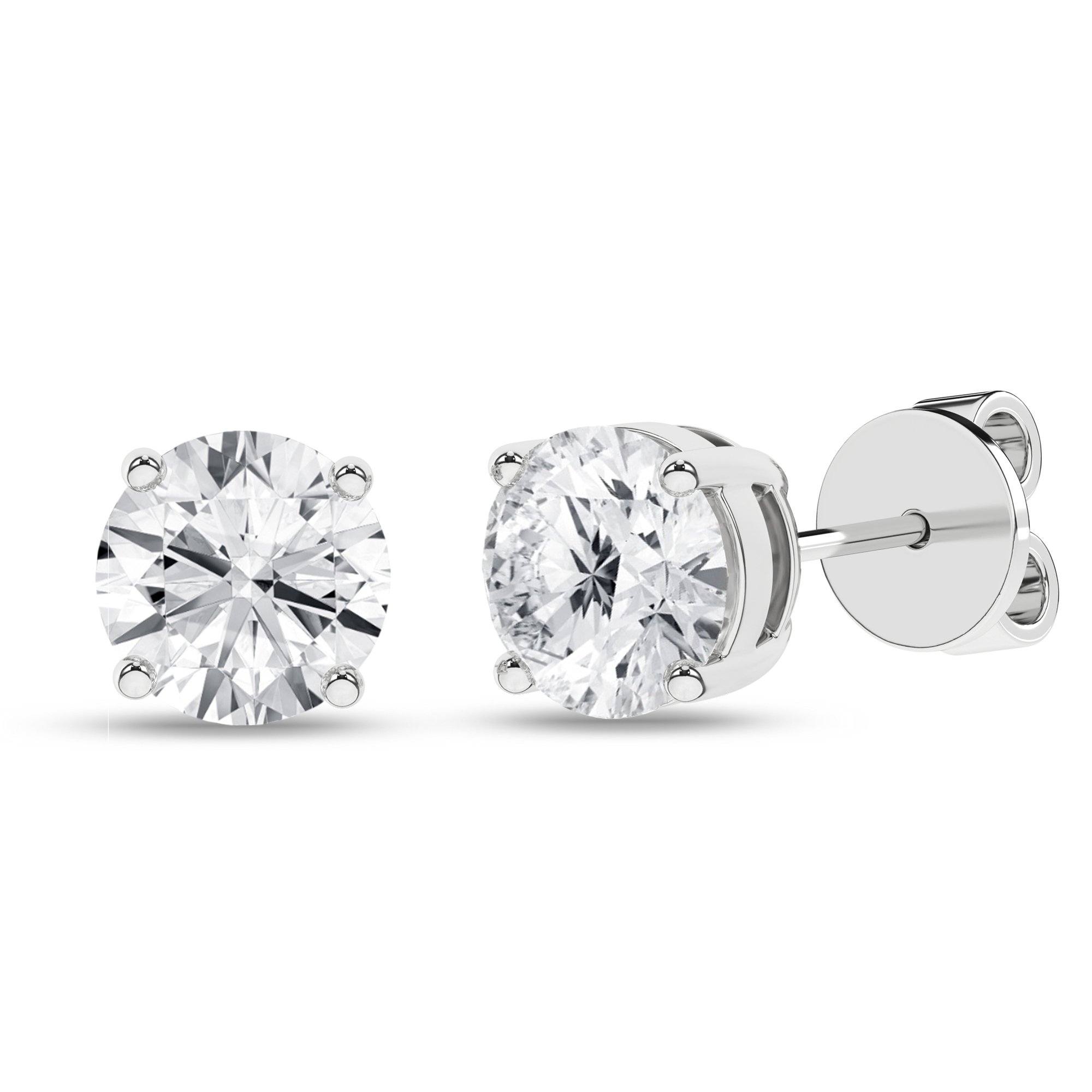Solitaire Stud Earrings (Round)/1Ct, 2Ctw