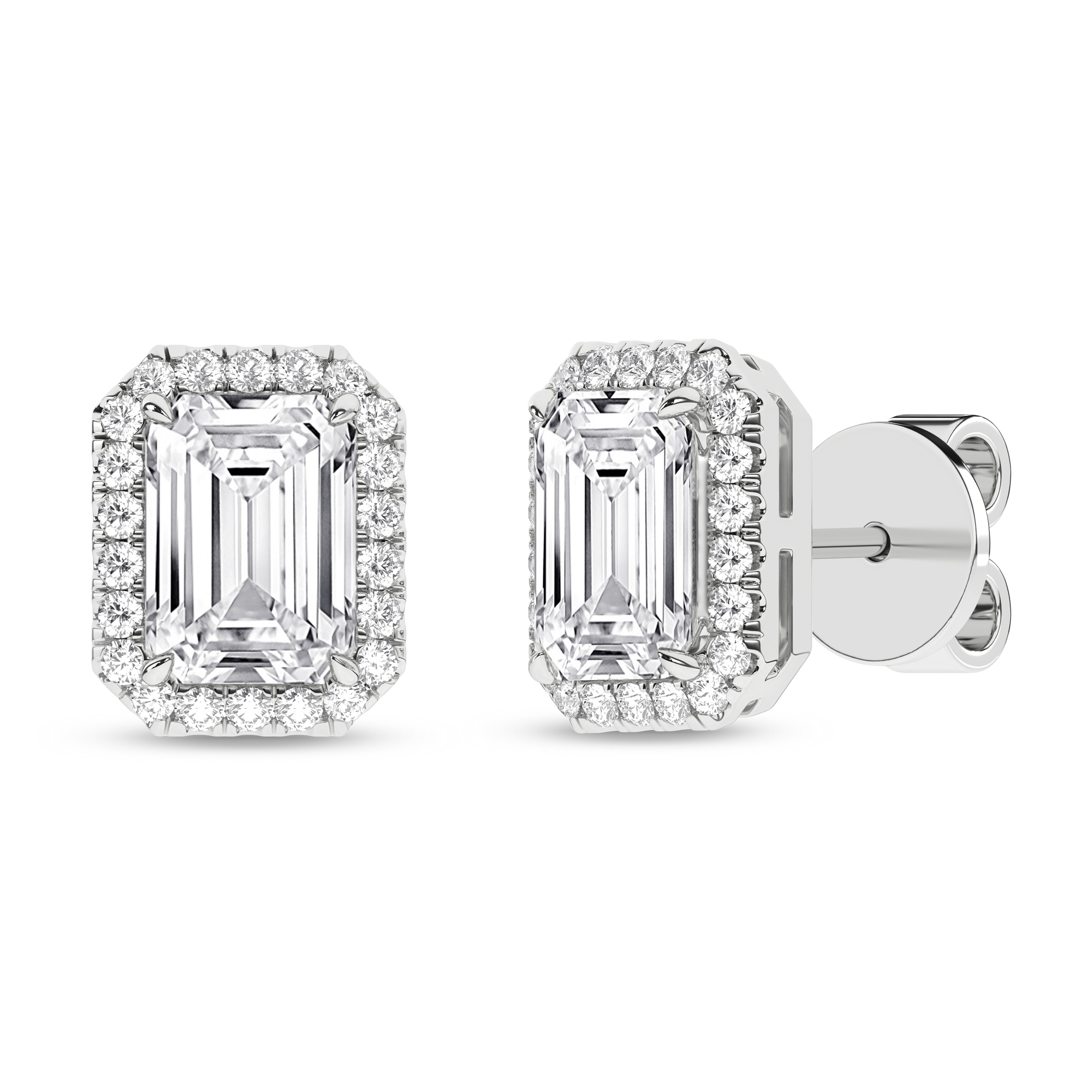 Lab Grown Halo Stud Earrings (Emerald)/1Ct, 2.25Ctw