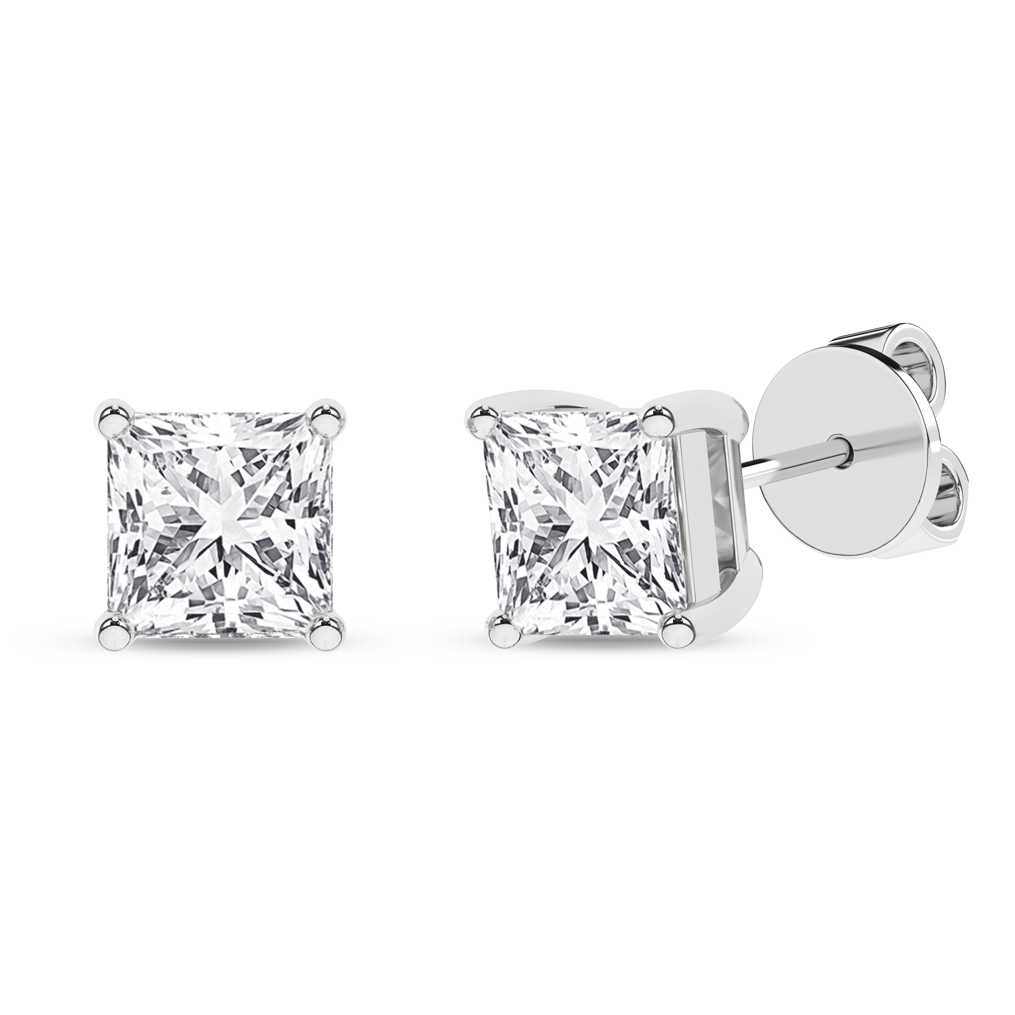 Solitaire Stud Earrings (Princess)/1Ct, 2Ctw