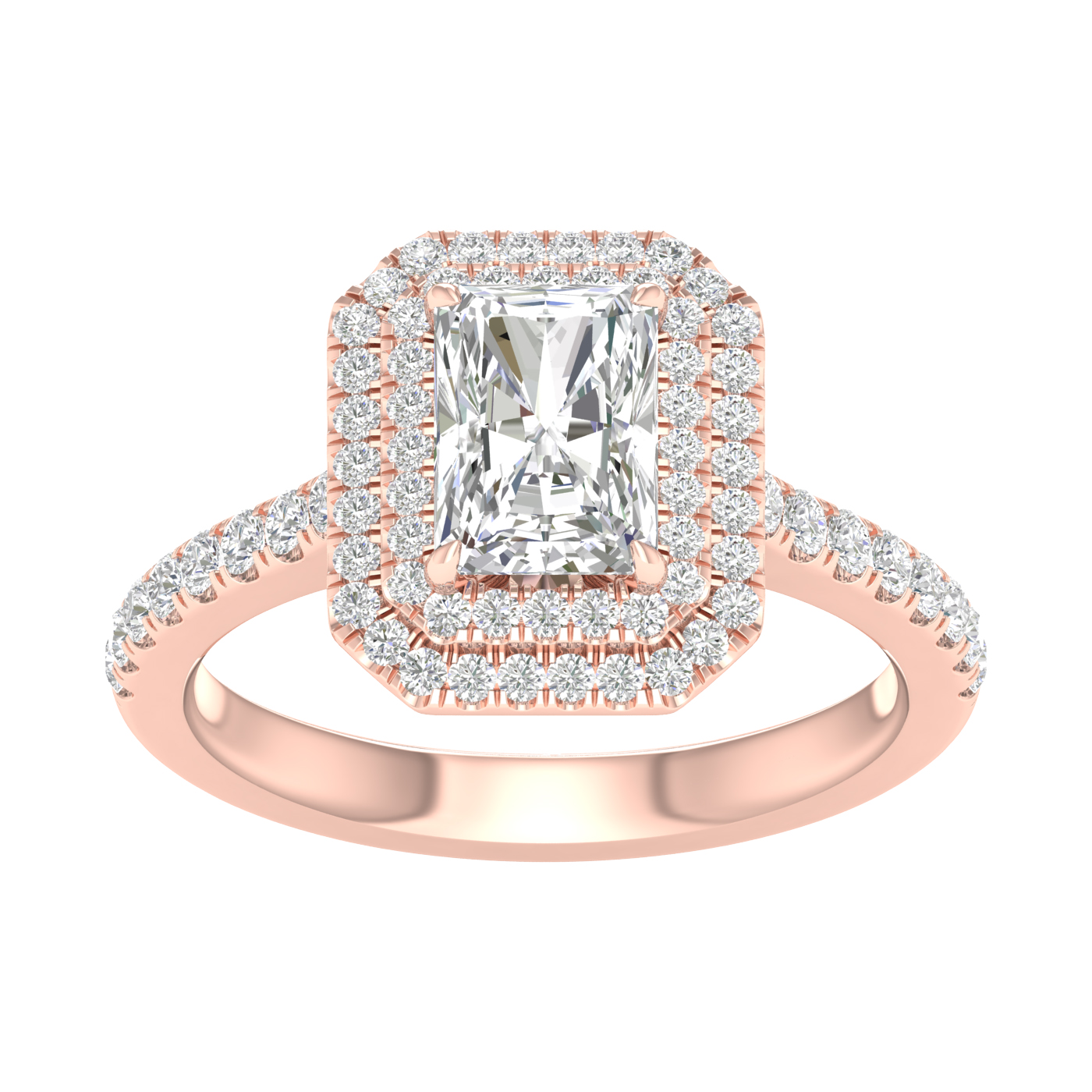 Double Halo Engagement Ring (Emerald+Radiant)