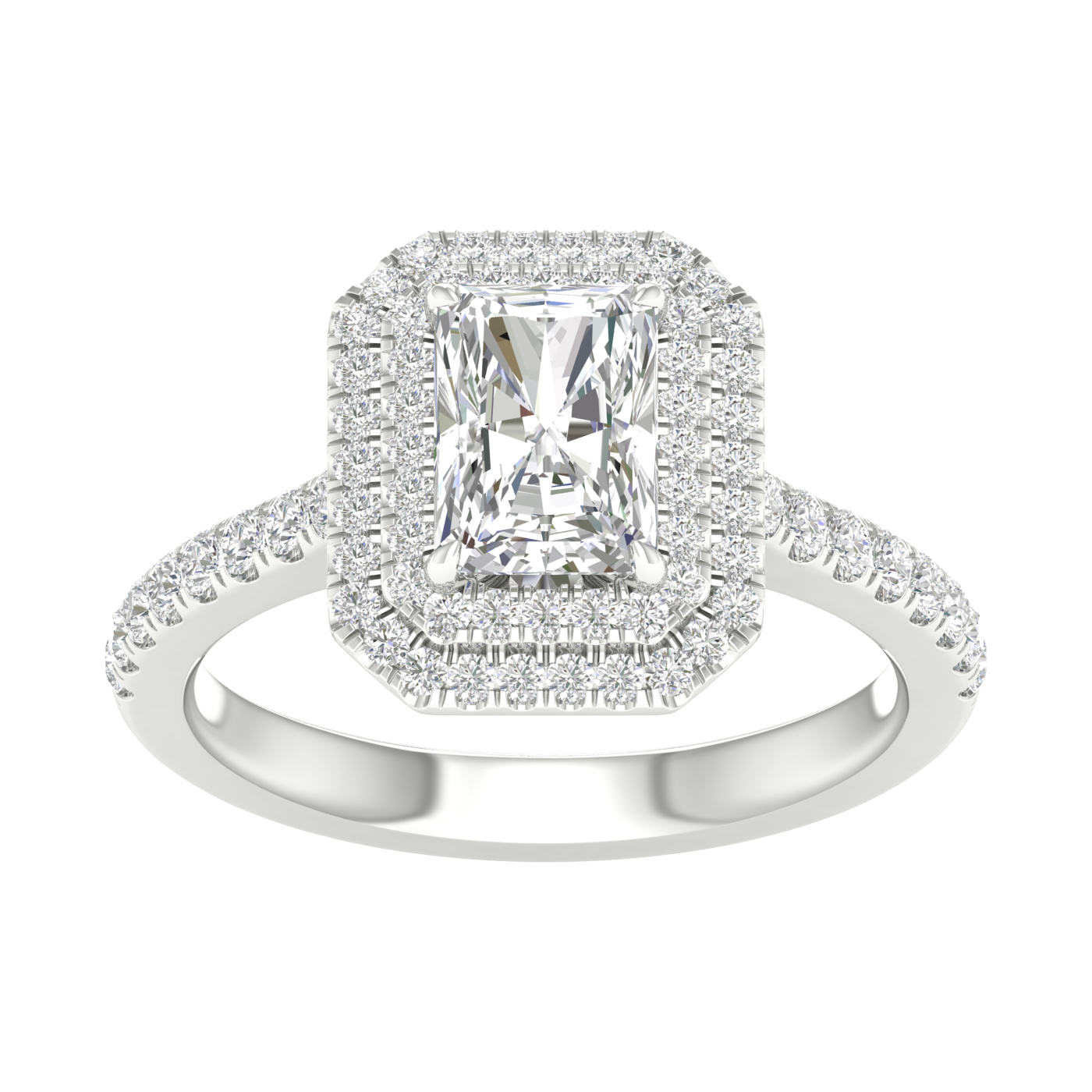 1.15ct. Diamond Double Halo Engagement Ring (Emerald + Radiant)