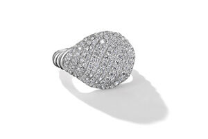 Sculpted Cable Pinky Ring in 18K White Gold with Diamonds, 13mm